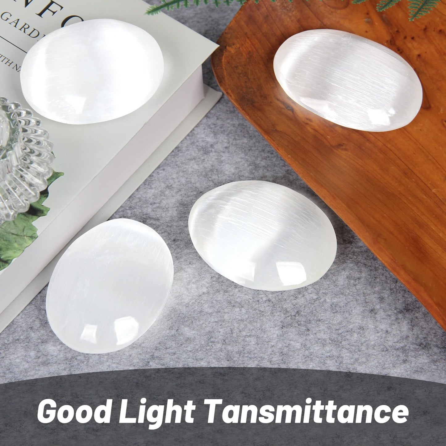 Orientrea Selenite Palm Stone-1 Pc 50-70 Grams Selenite Pocket Energy Stone, Smooth Healing Crystal Worry Stone