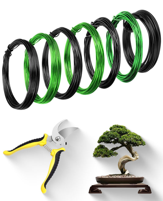 MOSFiATA Bonsai Wire Kit 8Pcs, 7 Roll Aluminum Bonsai Training Wire Coils with Cutter Set - Multiple Sizes (1/1.5/2.0/3.0mm) for Bonsai Trees Branch Control Plant Shaping