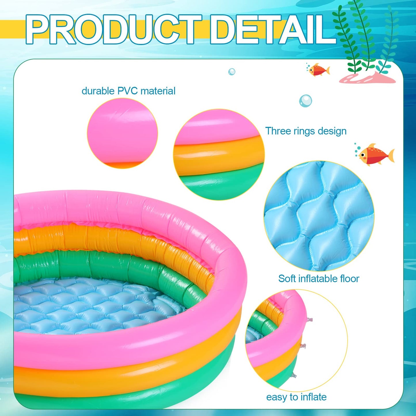 Jerify 10 Pack Kiddie Pools Bulk for Toddler 34x10 Inch Inflatable Kids Swimming Pool Round 3 Rings Small Baby Infant Blow up Padding Ball Pond for Outdoor Garden Backyard Water Game Play Center