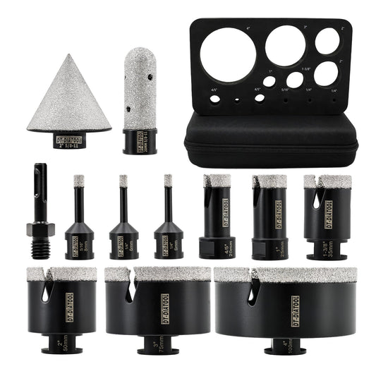 DT-DIATOOL Tile Hole Saw Kit Diamond Core Drill Bits Set 6/6/8/20/25/35/50/75/100mm & 4/5" Diamond Finger Bit with 2" Beveling Chamfer Bit and SDS Adapter for Tile Marble Granite