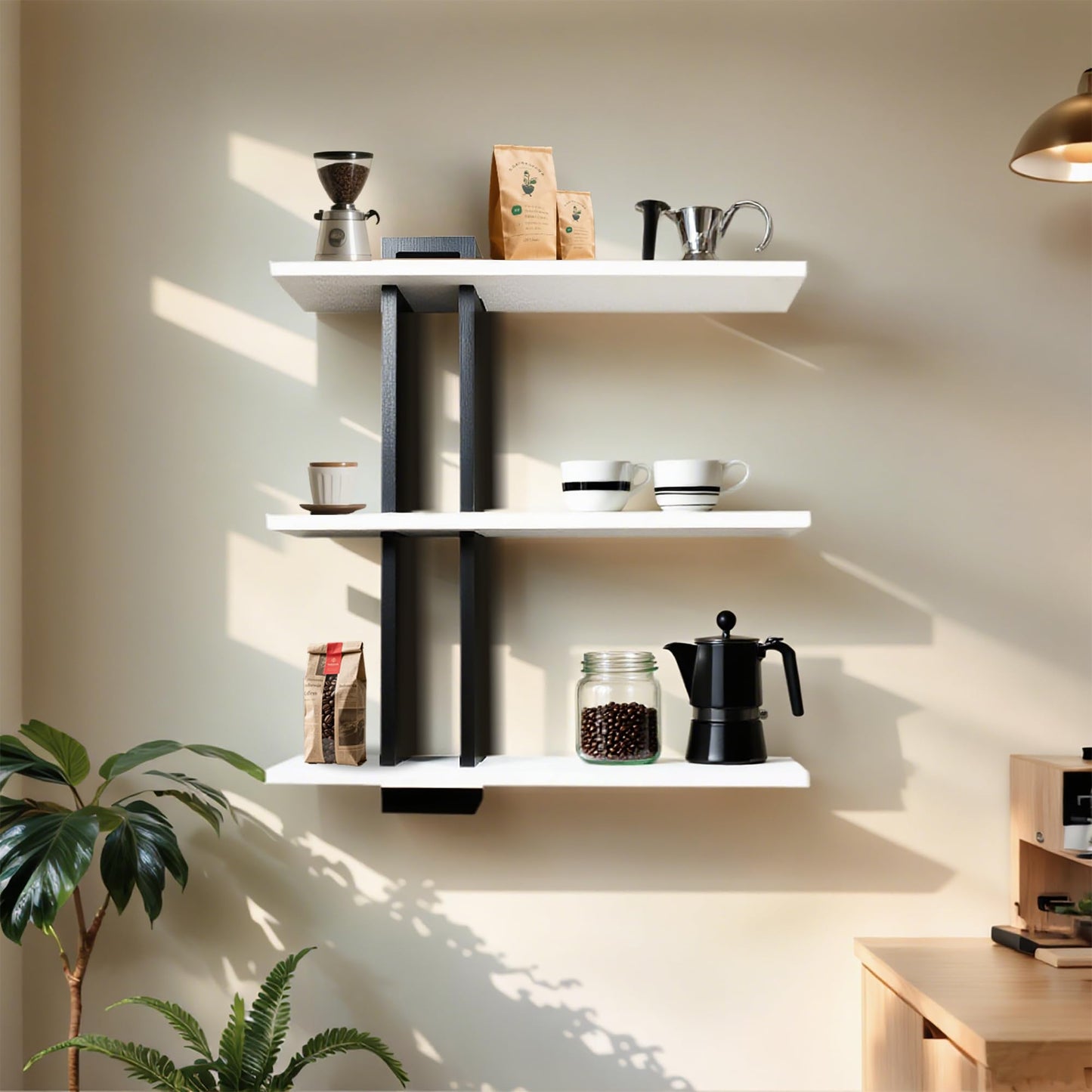 RIVERVALLA Black Floating Shelves for Wall 3 Tier White Bathroom Shelf Wall Mounted Modern Pine Wooden Shelves Rack for Livingroom Bedroom Kitchen Book Plants Organizers and Storage Decor