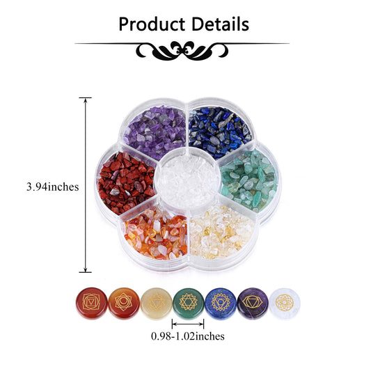 CrystalTears 7 Chakra Crystal Stones Natural Reiki Healing Crystals Gemstones with Engraved Chakra Symbol Tumbled Polished Chakra Stone Kit for Meditation Crystal Therapy Gift for Christmas