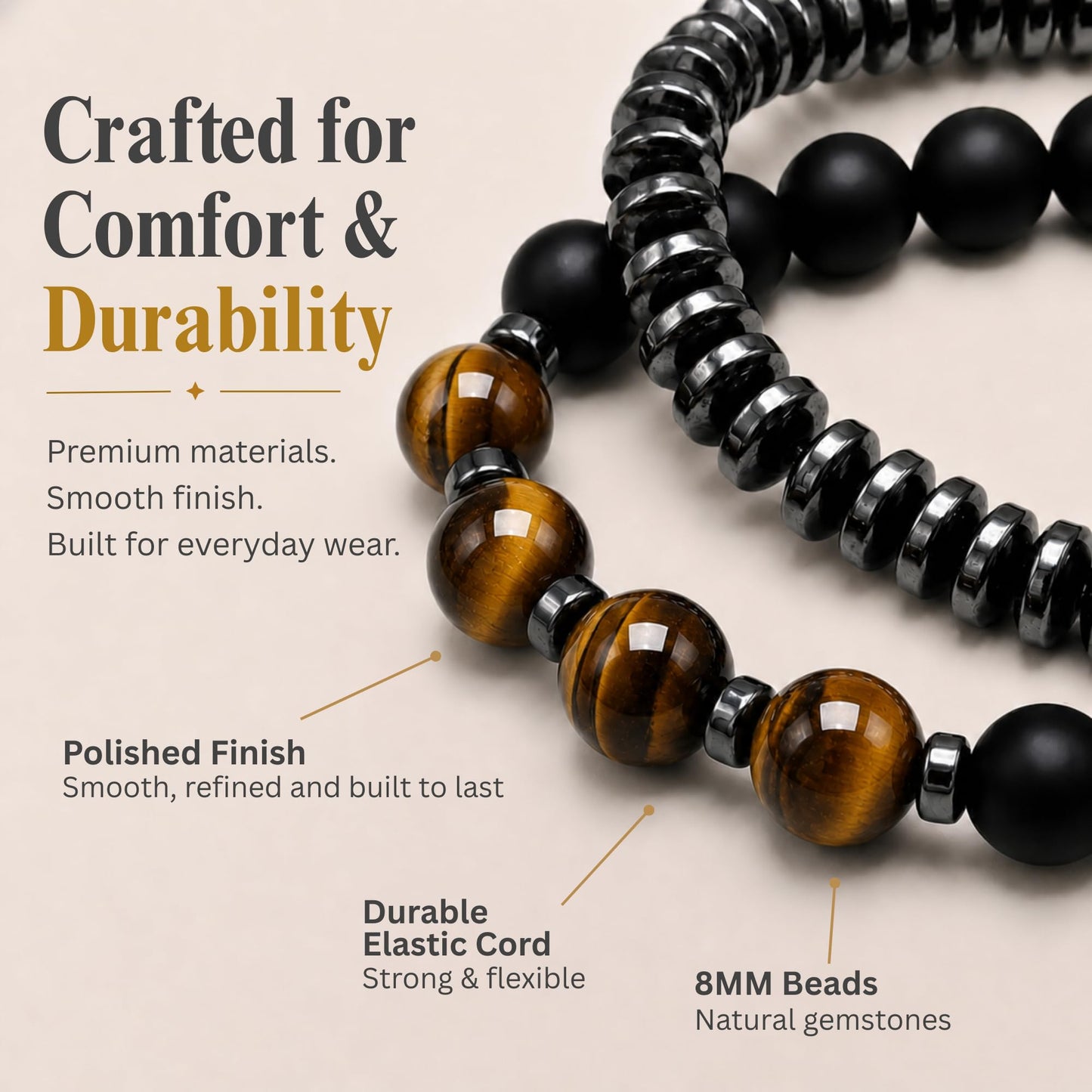 WestLuna Magnetic Healing Bracelet Set – Adjustable Magnetic Hematite Bracelets for Women Men, Slimming Crystal Chakra Energy Stone Beaded Bracelet Gift(Tiger Eye, Small)
