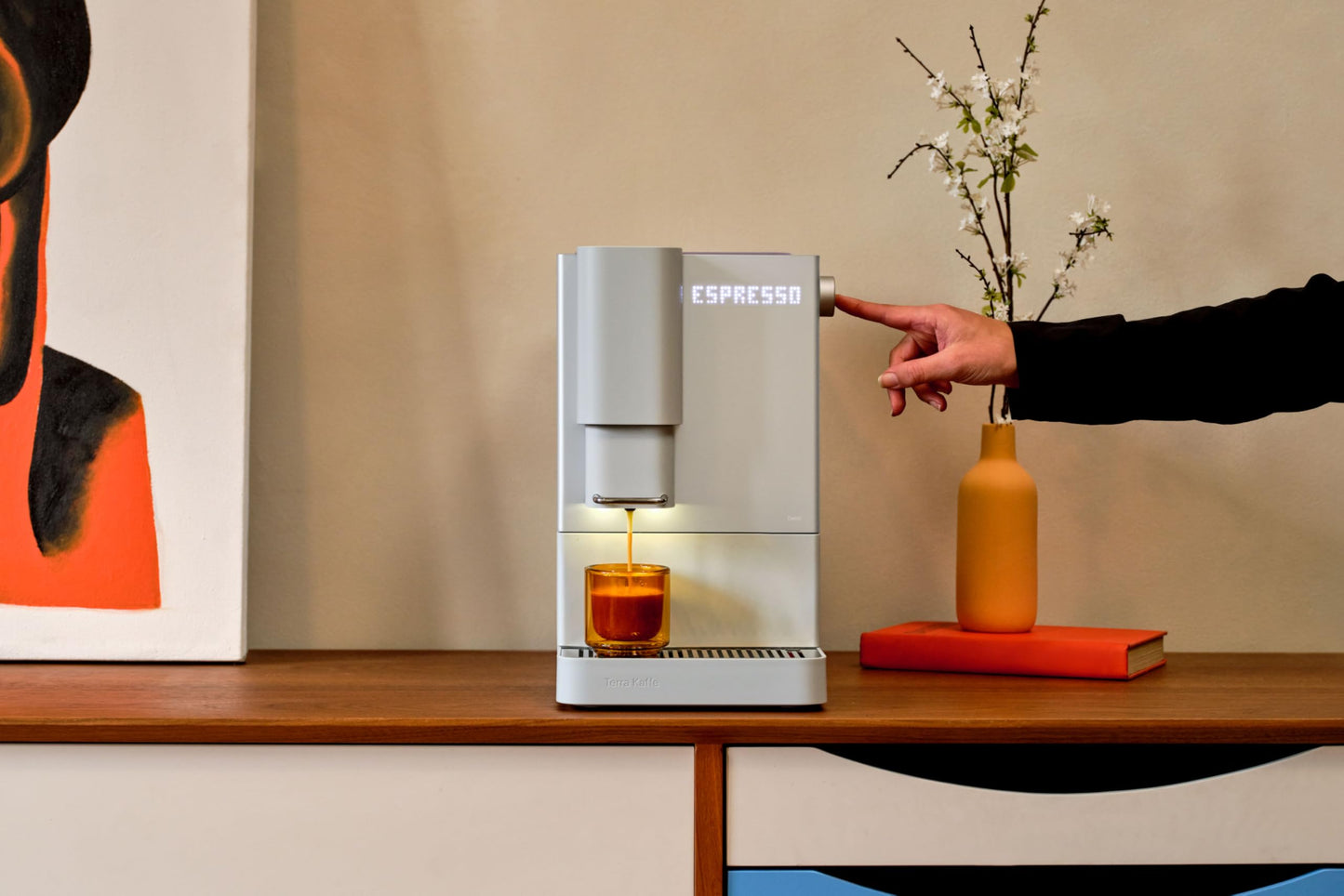 Terra Kaffe Demi Compact Fully Automatic Espresso Machine - Roaster-Approved Espresso Settings - Barista-Level Quality with Built-In Grinder - Coffee Machine - Cloud