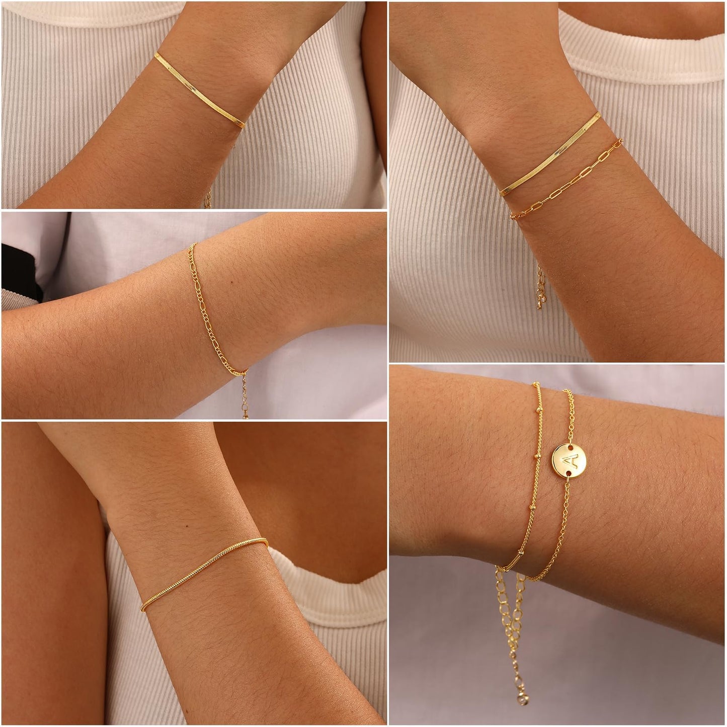 Lydow Bracelets for Women, Stack Jewelry Set Initial C Chain Stackable Letter Teen Accessories Pulseras Para Mujer 6 Inch 6PCS