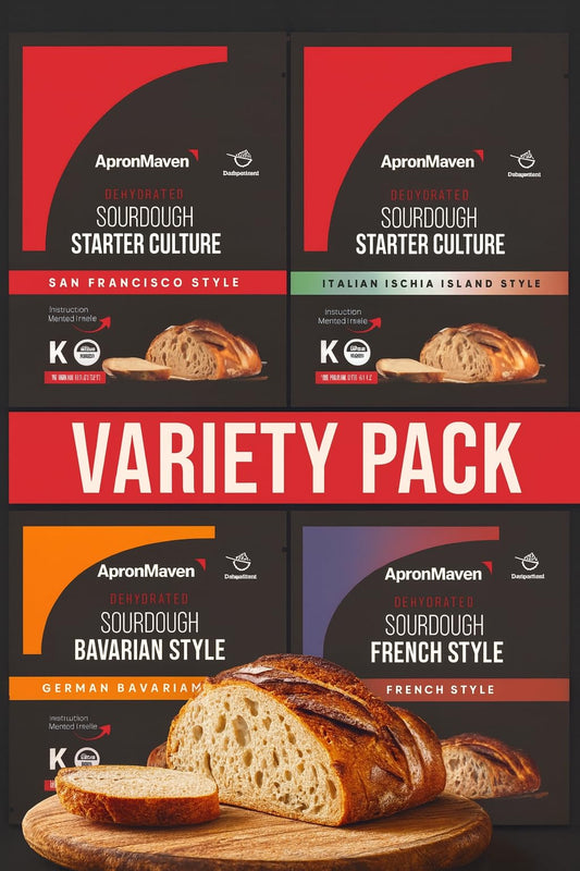 4 Pack Sourdough Starter Variety Pack - Dehydrated Sour Dough Starters San Francisco, German, Italian, French - Essential Sourdough Bread Baking Supplies Kit - Birthday Gift Idea for Women Bakers & Homesteaders