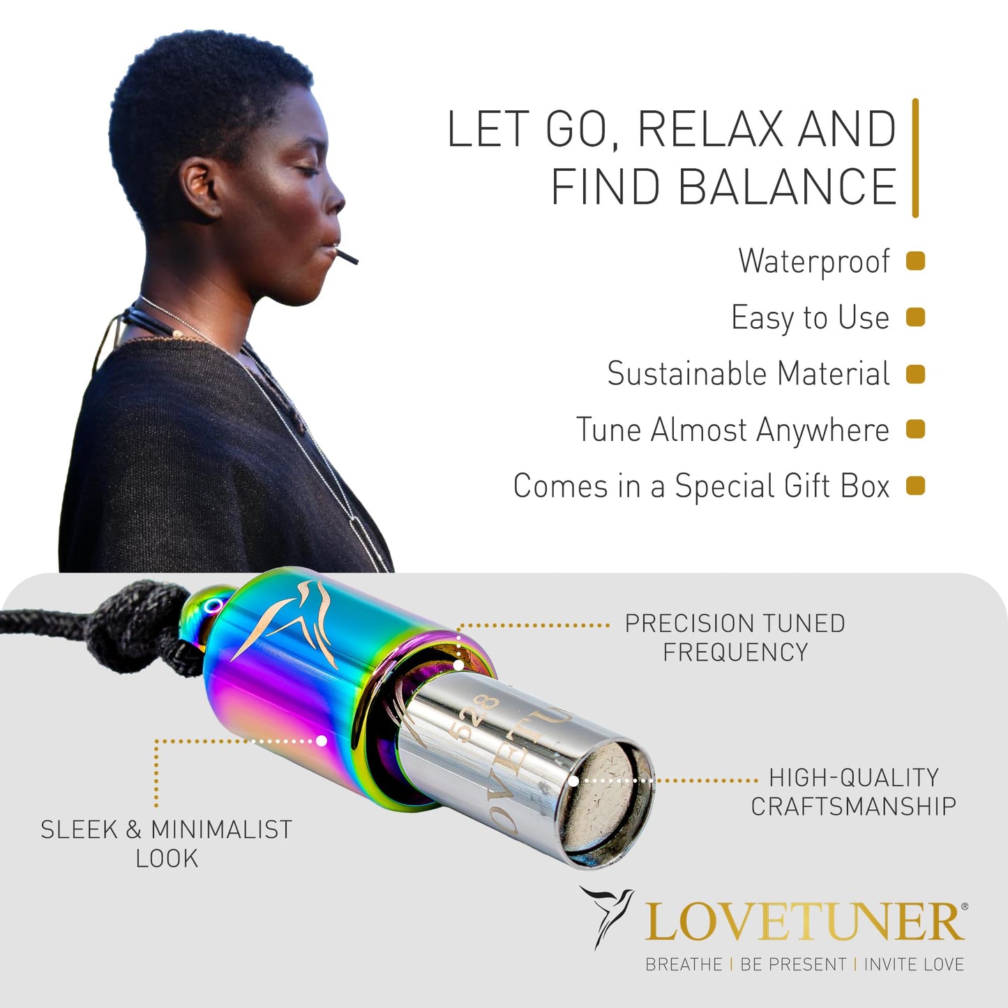Lovetuner 528Hz Breathing Necklace for Stress Relief, Mindfulness & Meditation | Sound Healing Whistle for Anxiety, Focus, Calm & Relaxation | Emotional Wellness, Inner Peace & Balance Necklace | Waxed Chain, Viola