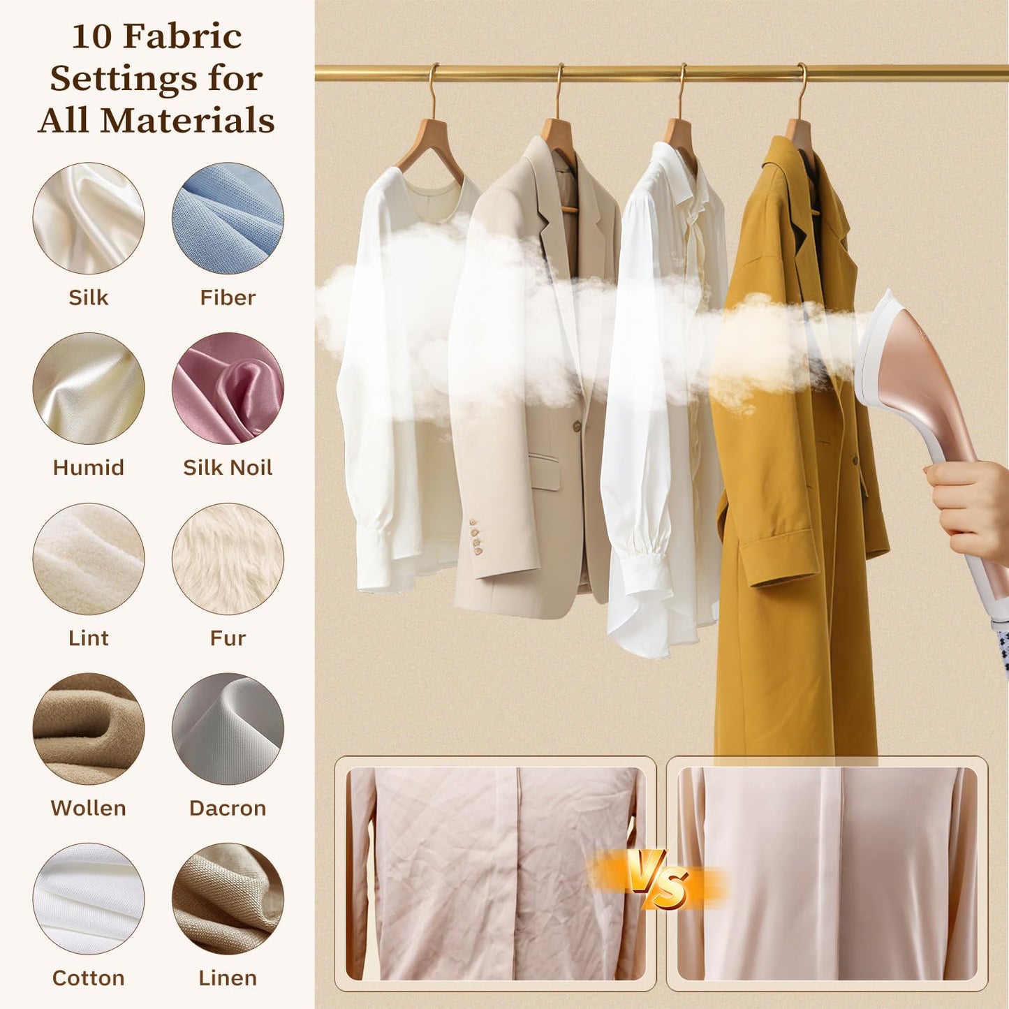 HAPAIS Steamer for Clothes,1800W Standing Garment Steamer with 30s Fast Heat,2L Tank for 1 Hour,Professional Clothes Steamers for 10 Fabric Modes,2-in-1 Flat & Hanging Ironing