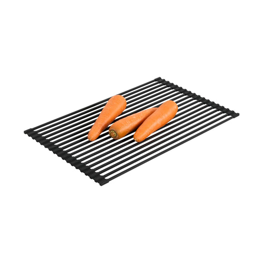 Restaurantware 20.47 x 12.99 Inches Stainless Steel Drying Rack - 12 Count - Clean Tek Professional Dish Drainer, Roll-Up, Non-Slip - Space-Saving Over-The-Sink Rack - Silicone Coated Black