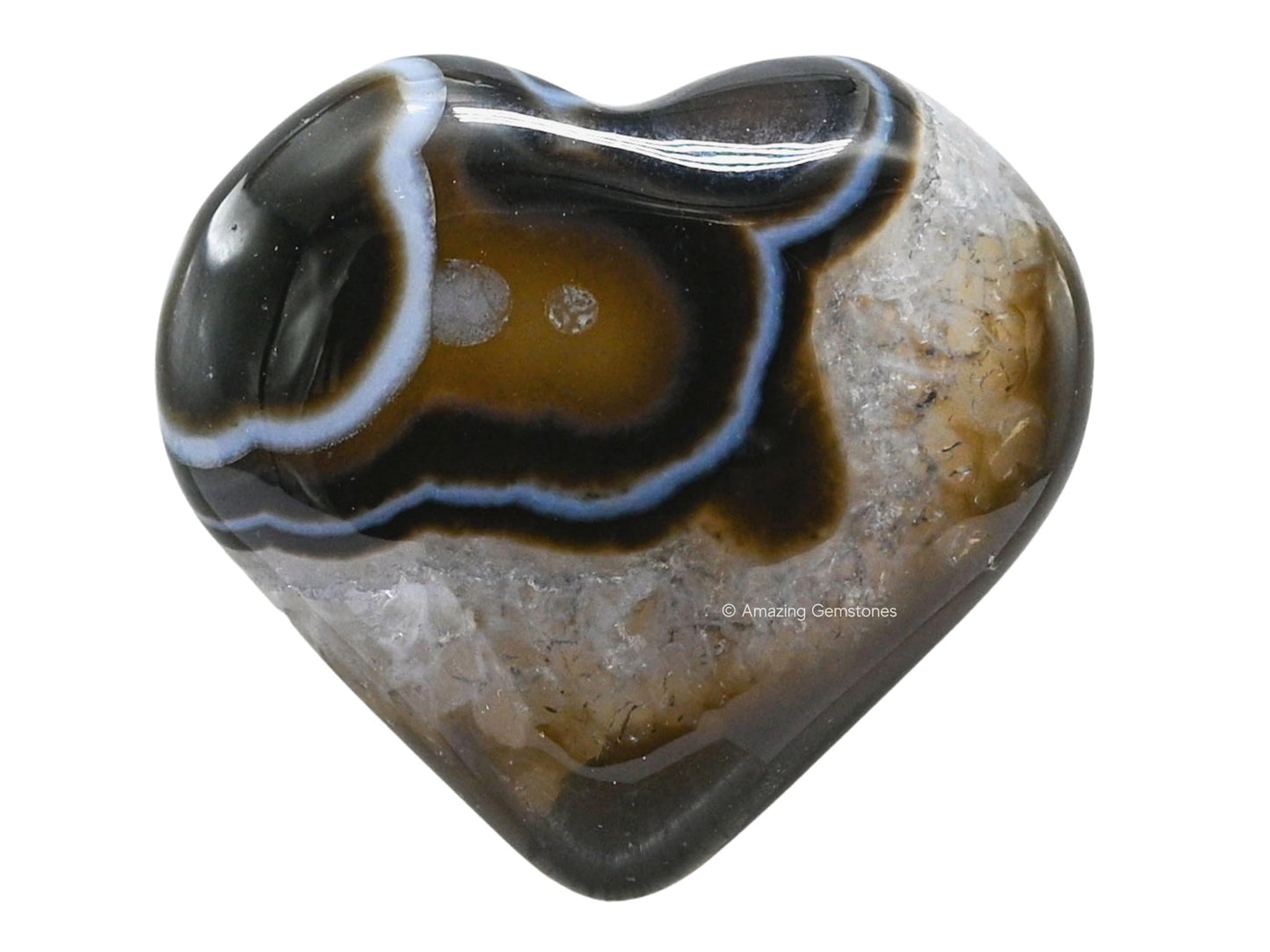 Amazing Gemstone Black Onyx Agate Crystal Heart Palm Stone - Pocket Massage Worry Stone for Natural Body Chakra Balancing, Reiki Healing and Crystal Grid