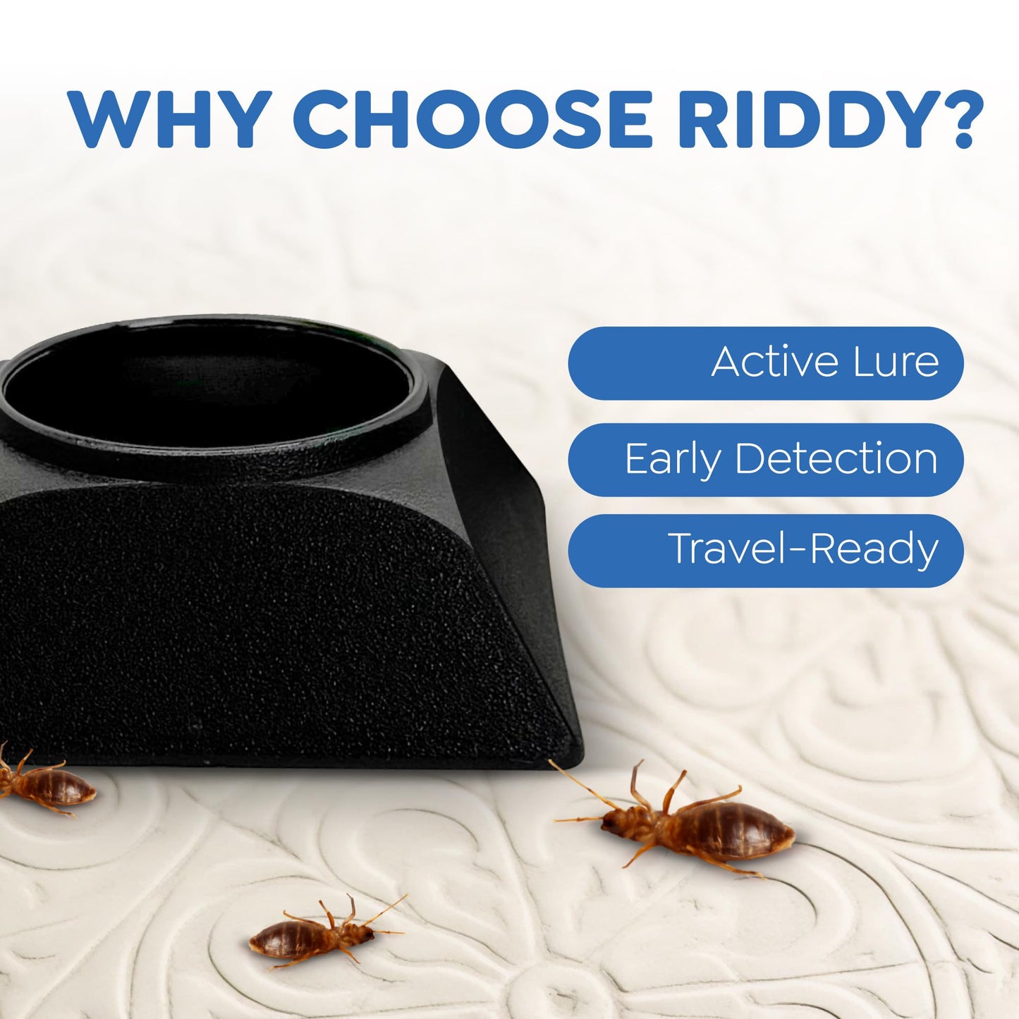 Riddy Bed Bug Detection Kit, Bed Bug Trap and Lure for Early Detection and Monitoring, Safe for Mattress, for Home or Travel, 4 Pack (Includes 4 Traps and 4 Lures)