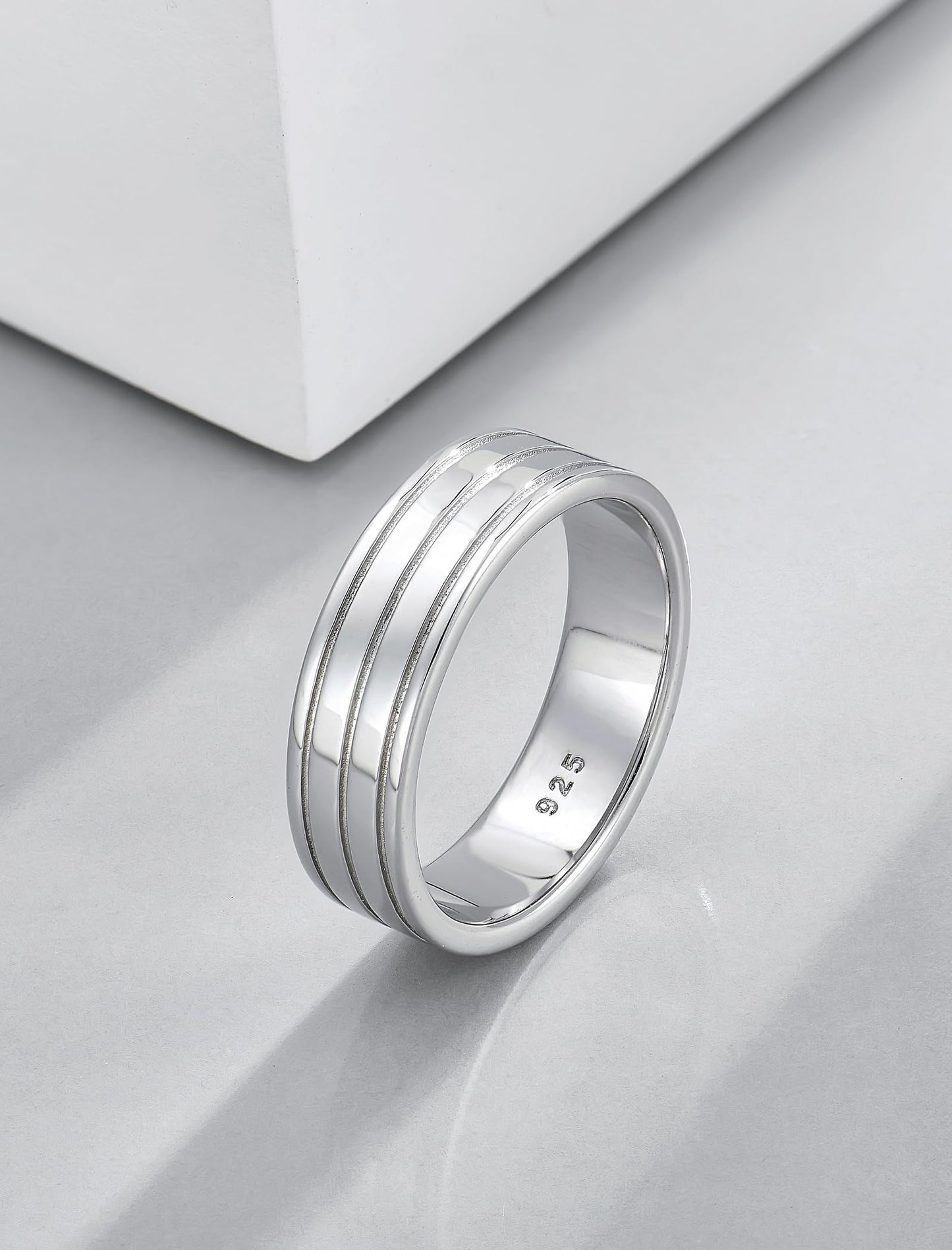 STARCHENIE 925 Sterling Silver Wedding Band Ring for Men, 6mm Striped Comfort Fit, Size 9