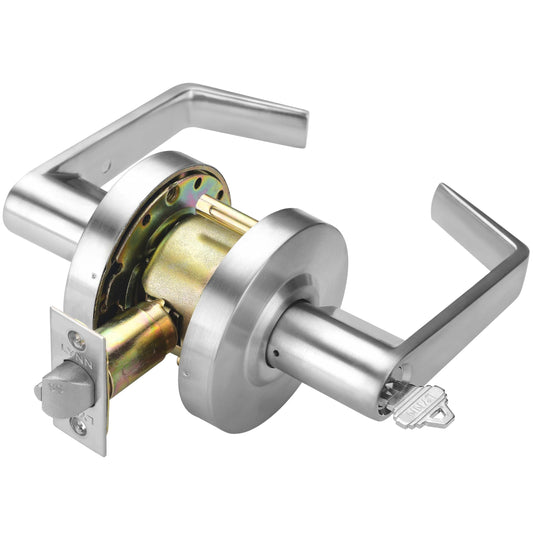 LYNN HARDWARE - Classroom - Commercial Door Lock - Heavy-Duty Designer Handles for Doors - Durable Grade 2 Indoor Locks for Doors - Cylindrical Door Handle Lock - ADA Compliant - Satin Chrome