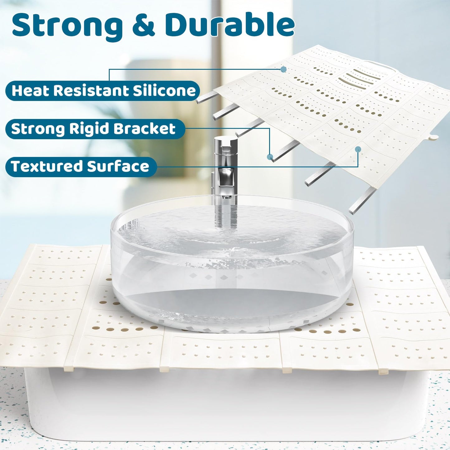 Johamoo Bathroom Sink Cover for Counter Space, Foldable Silicone Sink Mat Makeup Organizer Mat Space Saver, Women’s Gifts for Christmas RV Camper Travel Must Haves Accessories - Large, Pearl