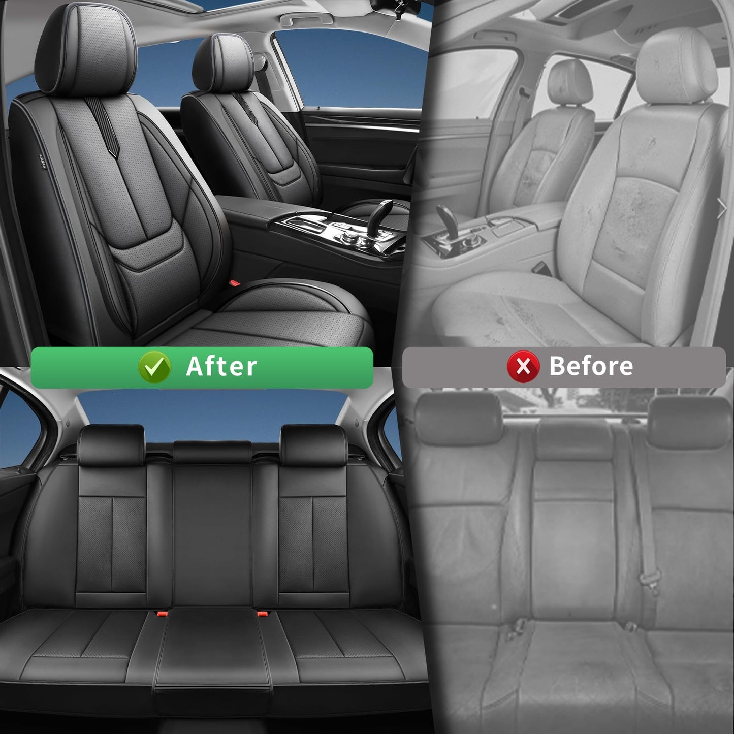 FQFZYMX Fit Escape Car Seat Covers for Ford Escape 2001-2024 2025 2026 -Upgraded Premium Waterproof & Breathable Leather,Airbag Compatible,All-Weather Seat Cushion Protector,Full Set,Black
