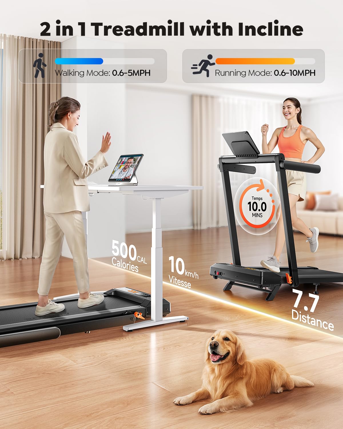 Acezoe Foldable Treadmill with 10% Incline, 2.5HP Walking Pad with Handle Bar, 300 lb Capacity Treadmills for Home/Office, Under Desk Treadmill with App & Speaker, 0.6-10MPH P10Pro Black
