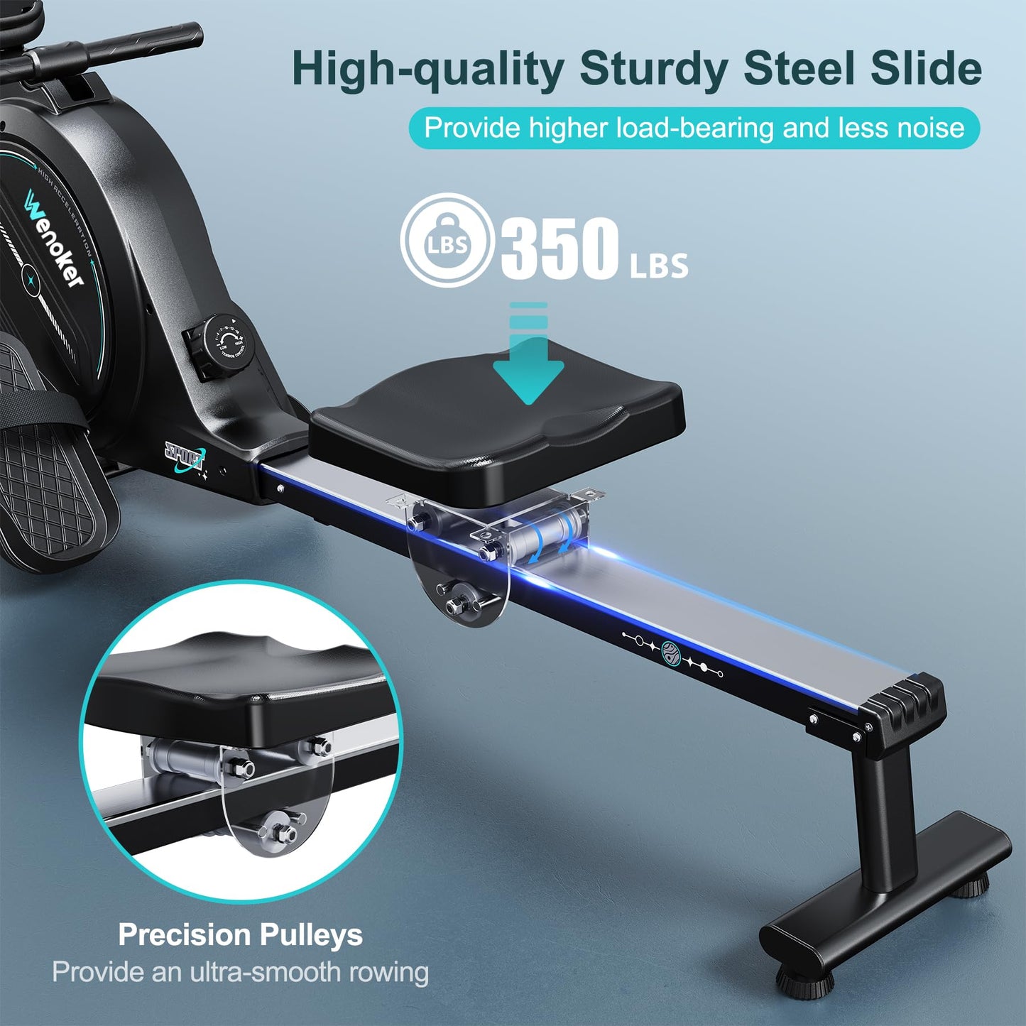 Rowing Machine,Wenoker Magnetic Rower Machine for Home,350 LB Weight Capacity, 16 Levels of Workout Resistance,Bluetooth App Supported LCD Monitor Tablet Holder & Comfortable Seat Cushion