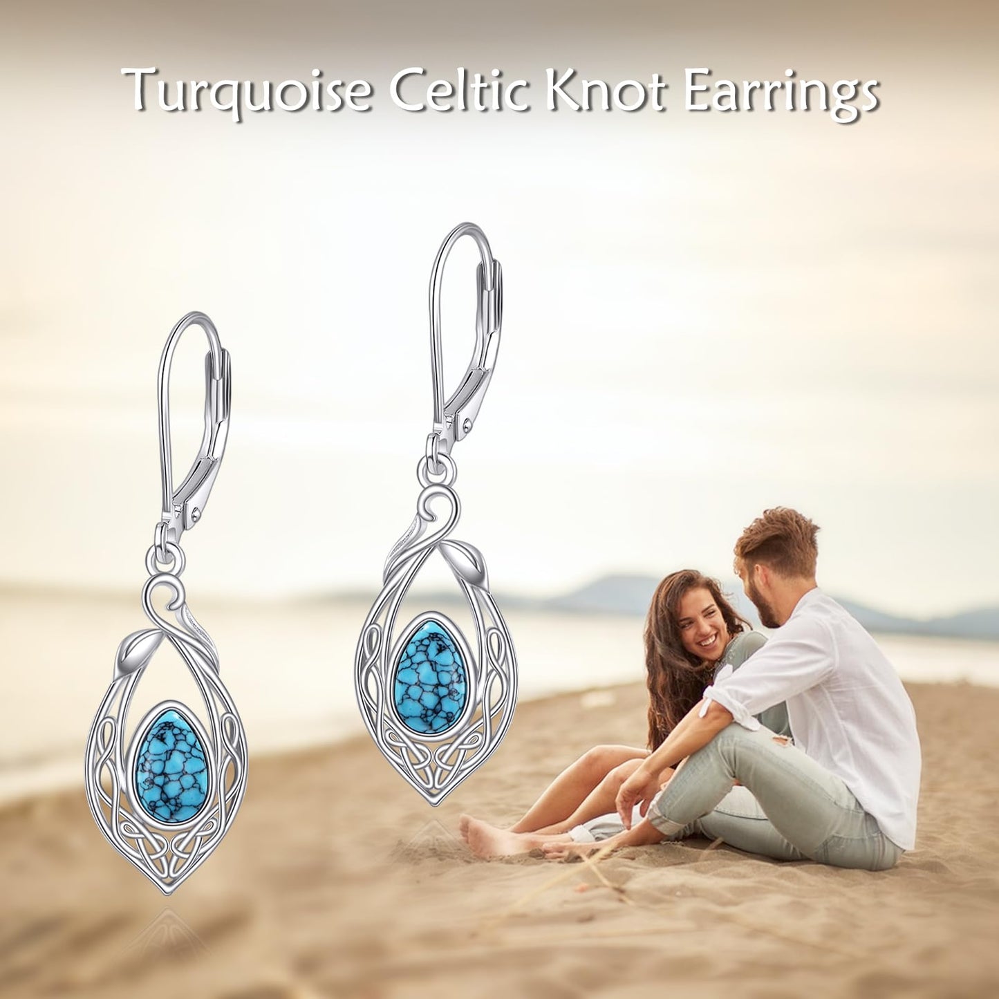 925 Sterling Silver Turquoise Earrings for Women Dangle Filigree Teardrop Leverback Earrings Birthday Mothers Day Jewelry for Mom (Turquoise)
