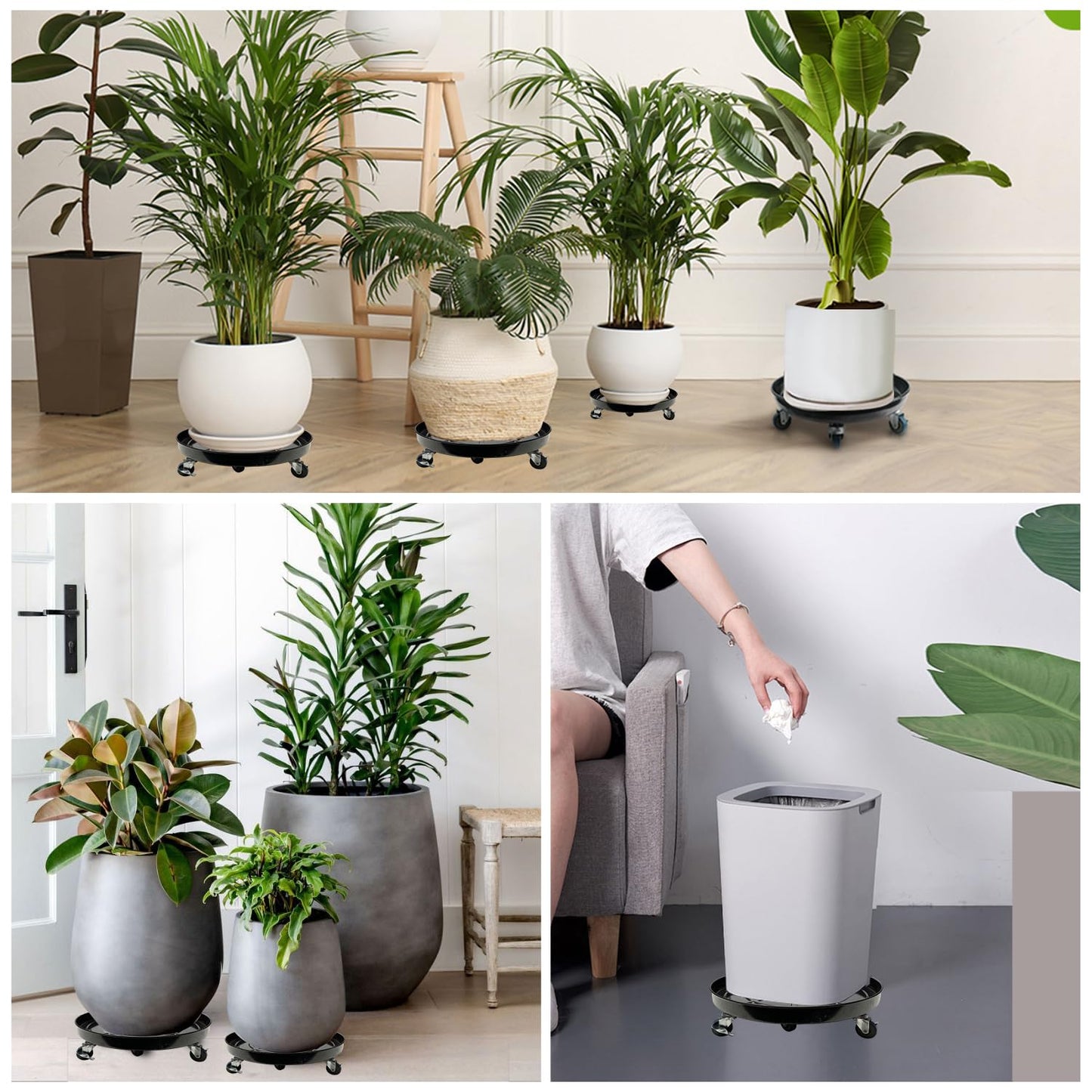 AyaLight 2 Pack Metal Plant Caddy With Wheels 20 Inch Black, Round Rolling Heavy Duty Plant Dolly, Heavy Plant Pot Mover Outdoors or Indoors, The Metal Wheel Can Rotate 360 Degrees or Lockable.