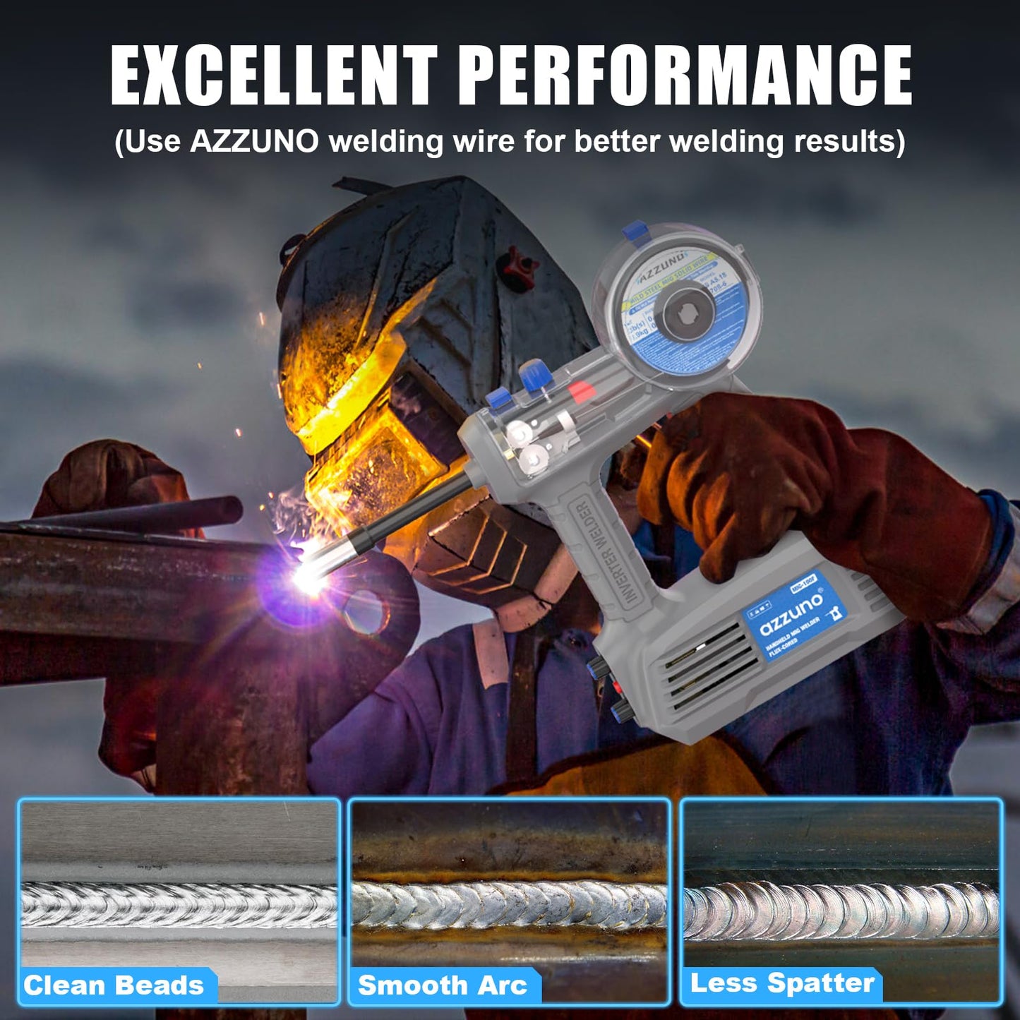AZZUNO 100Amp Handheld MIG Welder Machine, Gasless MIG Welder Machine, Portable Flux MIG Welding Machine 100V