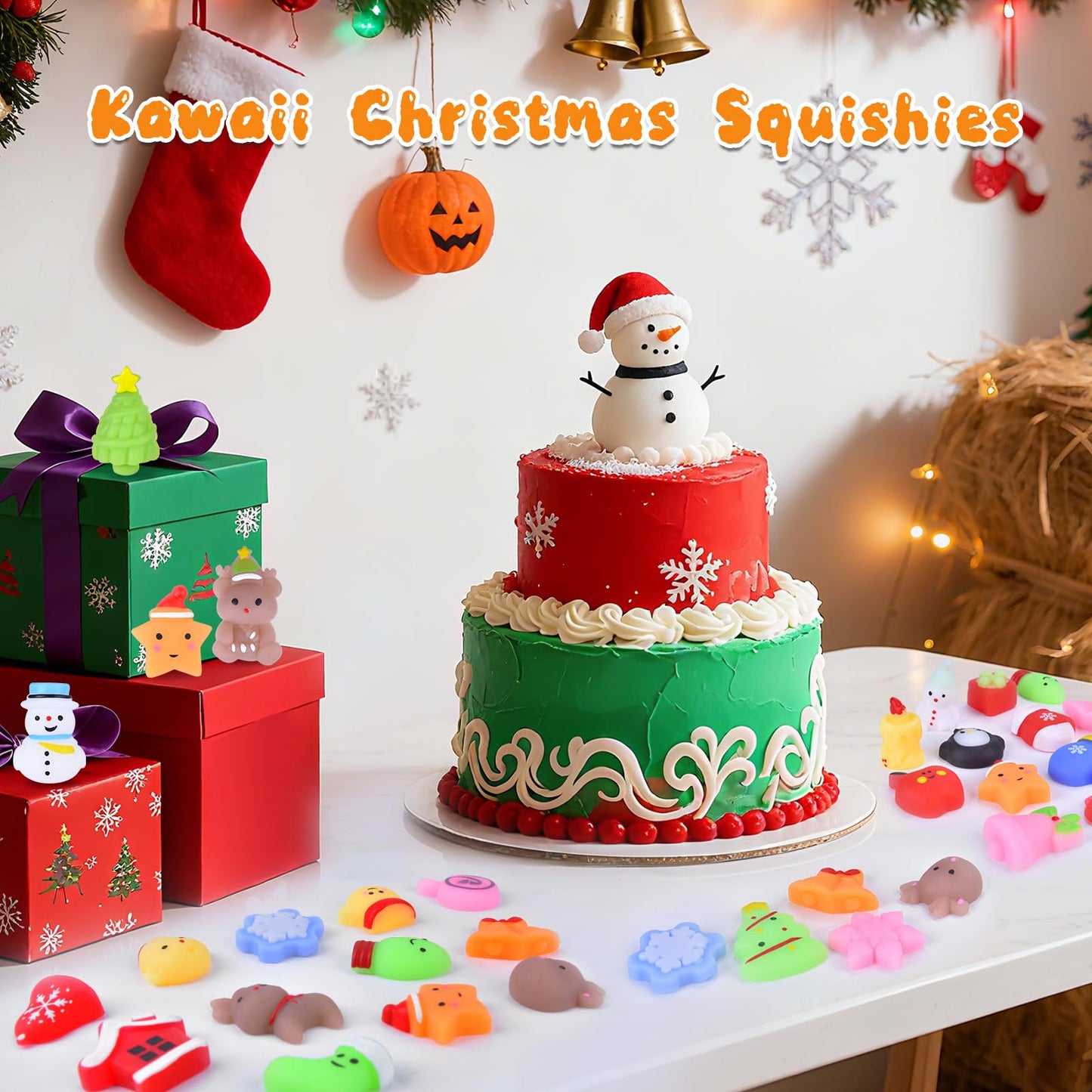 50 Pcs Christmas Squishy Toys, Christmas Party Favors Stocking Stuffers Xmas Gifts, Kawaii Mochi Squishies Sensory Squeeze Toys for Kids Christmas Party Favors Stocking Stuffers Gifts