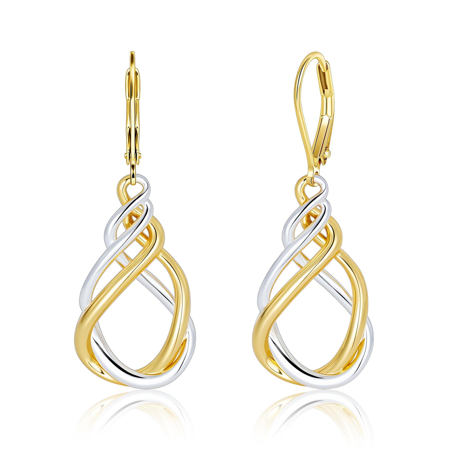 Two Tone Twisted Drop Earrings for Women, 14K Gold and Silver Plated Leverback Dangle Earrings, Hypoallergenic Mixed Metal Teardrop Earring Trendy for Women Jewelry Gifts