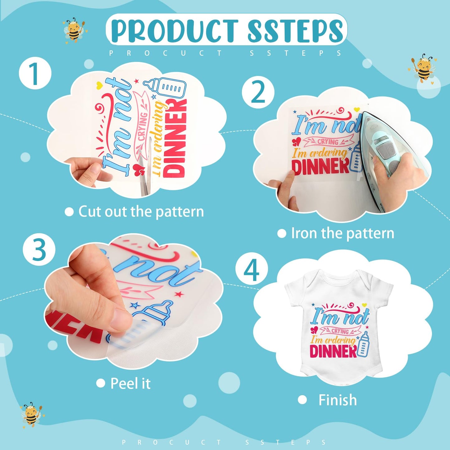 Teling 36 Pcs Iron on Decals Baby Shower Games Iron on Transfers Stickers Patches Baby Bodysuit Making Bibs Decorating Kit Patch Maker for Gender Reveal T Shirt(Cute)
