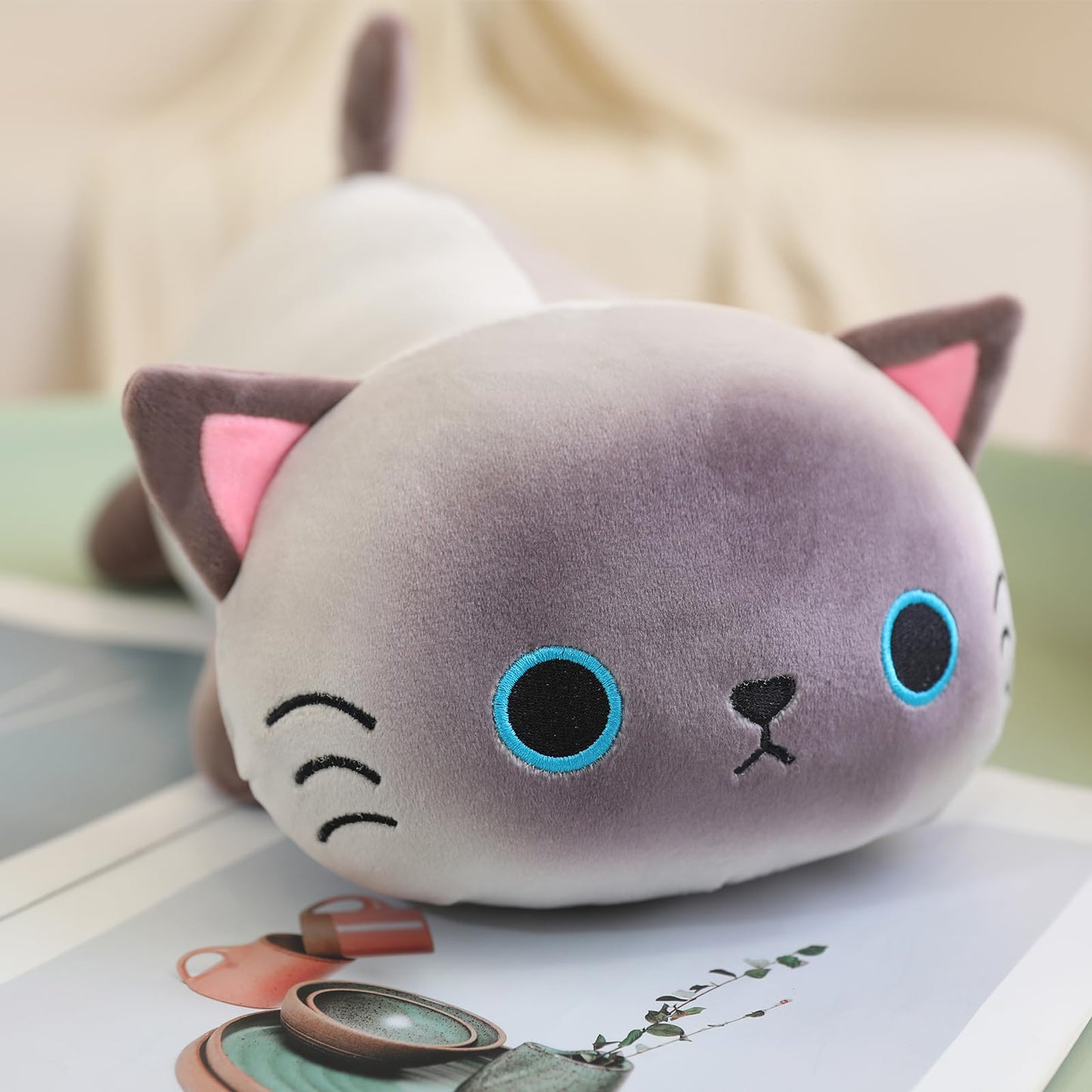 SQEQE Weighted Siamese Cat Plush, Weighted Siamese Cat Stuffed Animal, Cute Plushies Soft Pillow Toy Gift for Kids Adults 23.6 Inch, 3.1 Lbs