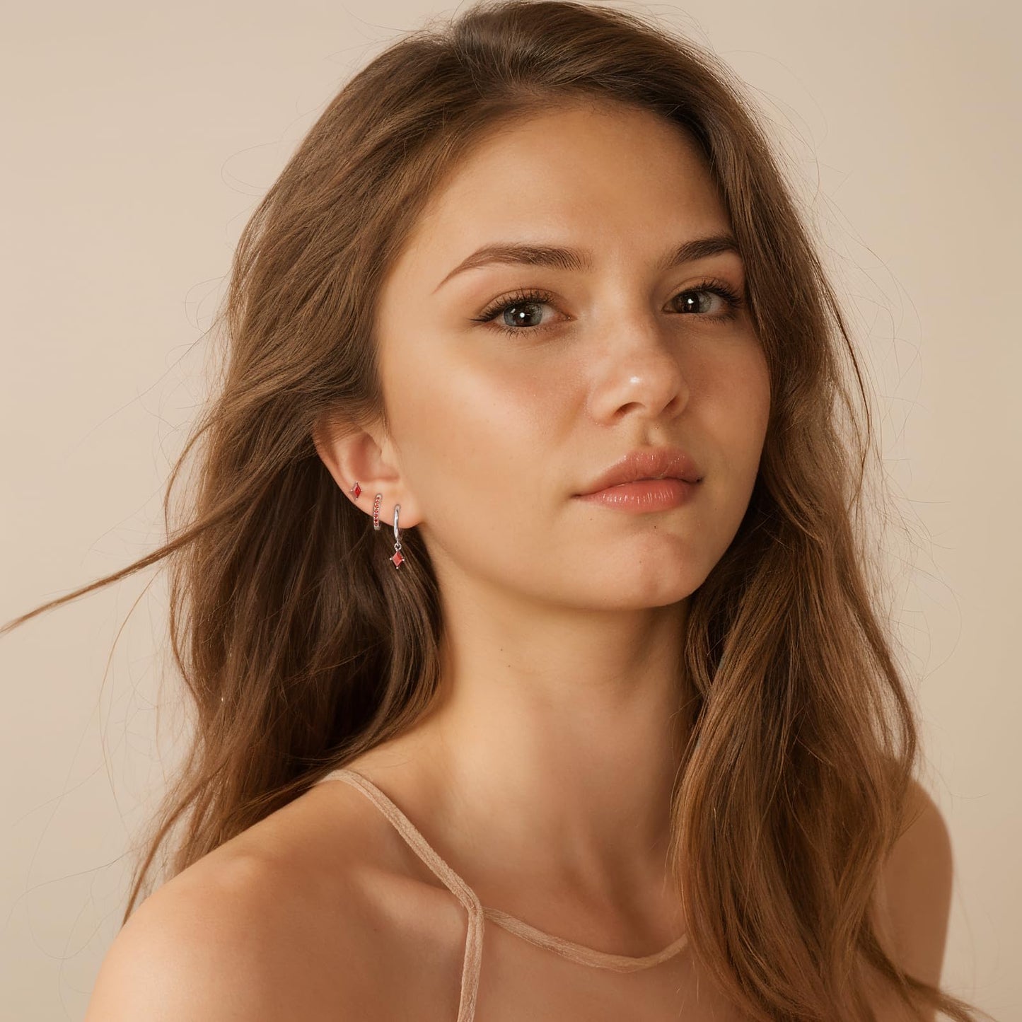 3 Pairs Sterling Silver Hoop Earrings Set for Women, Hypoallergenic Silver Red Earrings for Multiple Piercing, Dainty Huggie Ruby Earring Cartilage Earring Stacks Trendy Red Jewelry Gifts