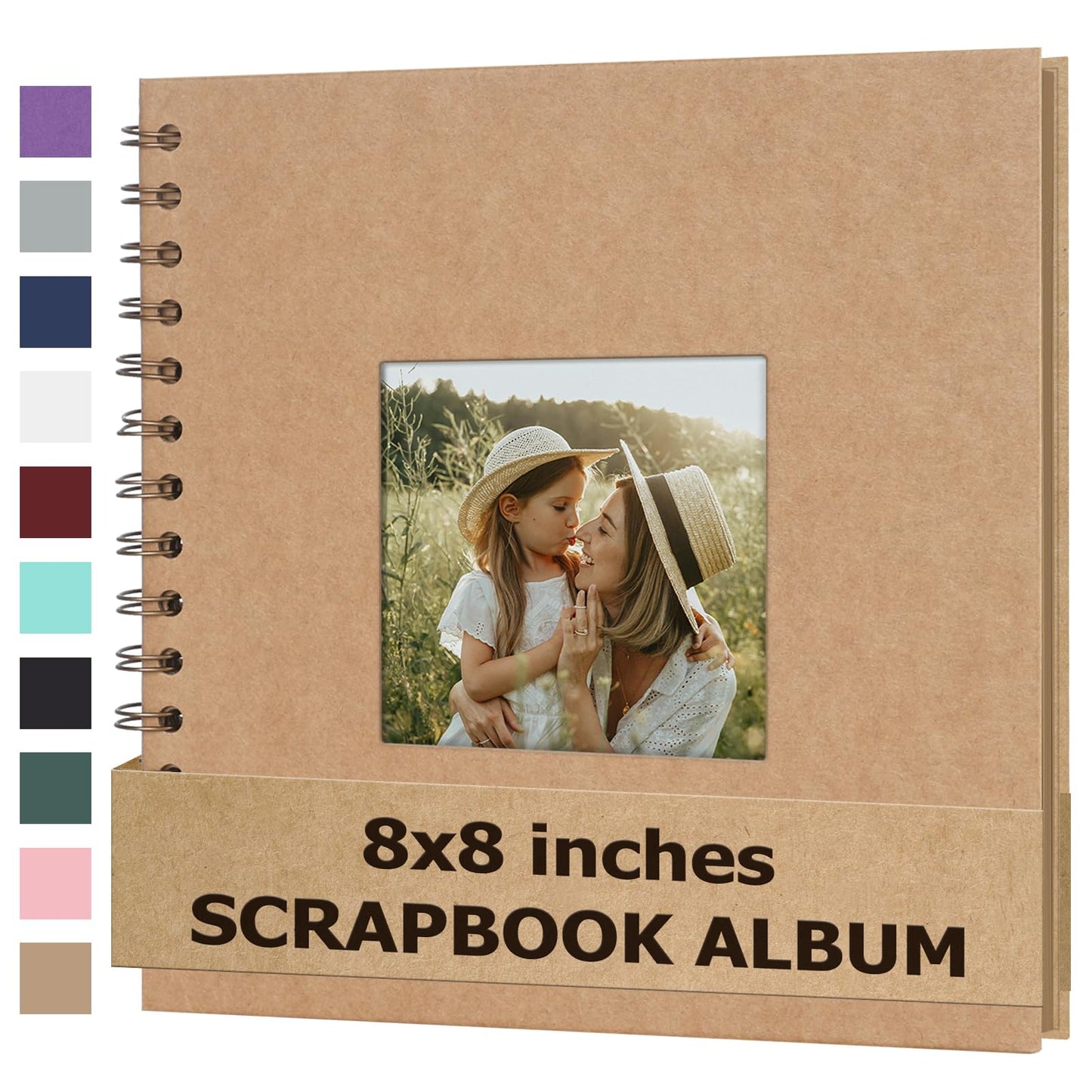 Scrapbook Album 8x8 Inches Photo Album Hardcover Kraft with Window Scrap Book Blank Memory Book for Baby Wedding Guest Book Couples Graduation Travel DIY Anniversary, 40 Pages Brown