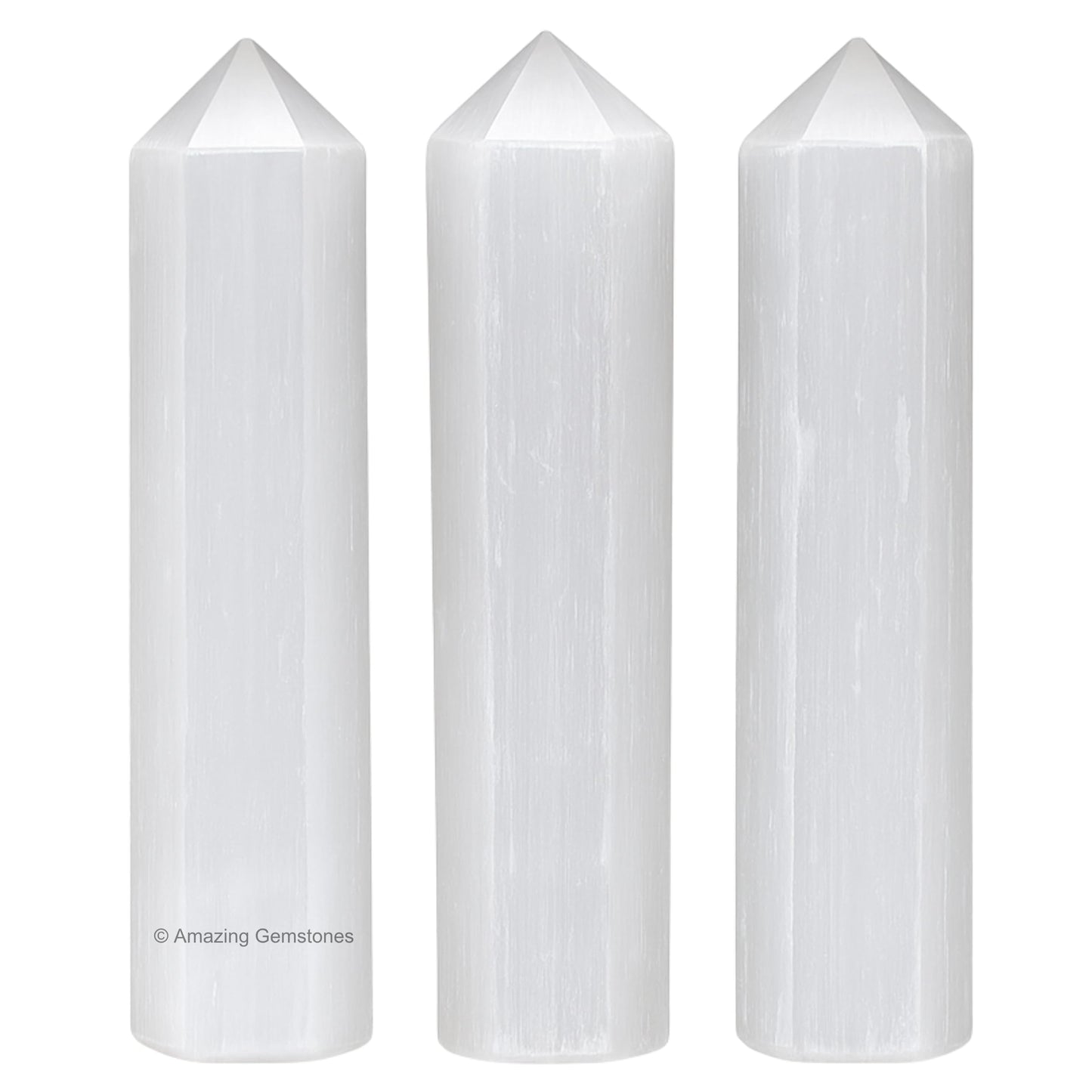 Amazing Gemstone Selenite Crystal Points Bulk Healing Crystals - Pack of 3 Single Terminated Healing Wand Point Bulk Crystals for Crafts, Crystal Grid, DIY Work - Premium Crystals for Beginners Gifts