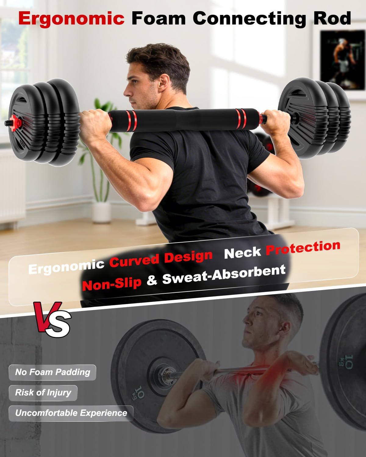 UNNMIIY Adjustable Dumbbells, 20/30/45/70/90lbs Free Weight Set with Connector, 5 in1 Dumbbells Set Used as Barbell, Kettlebells, Push up Stand, Fitness Exercises for Home Gym Suitable Men/Women