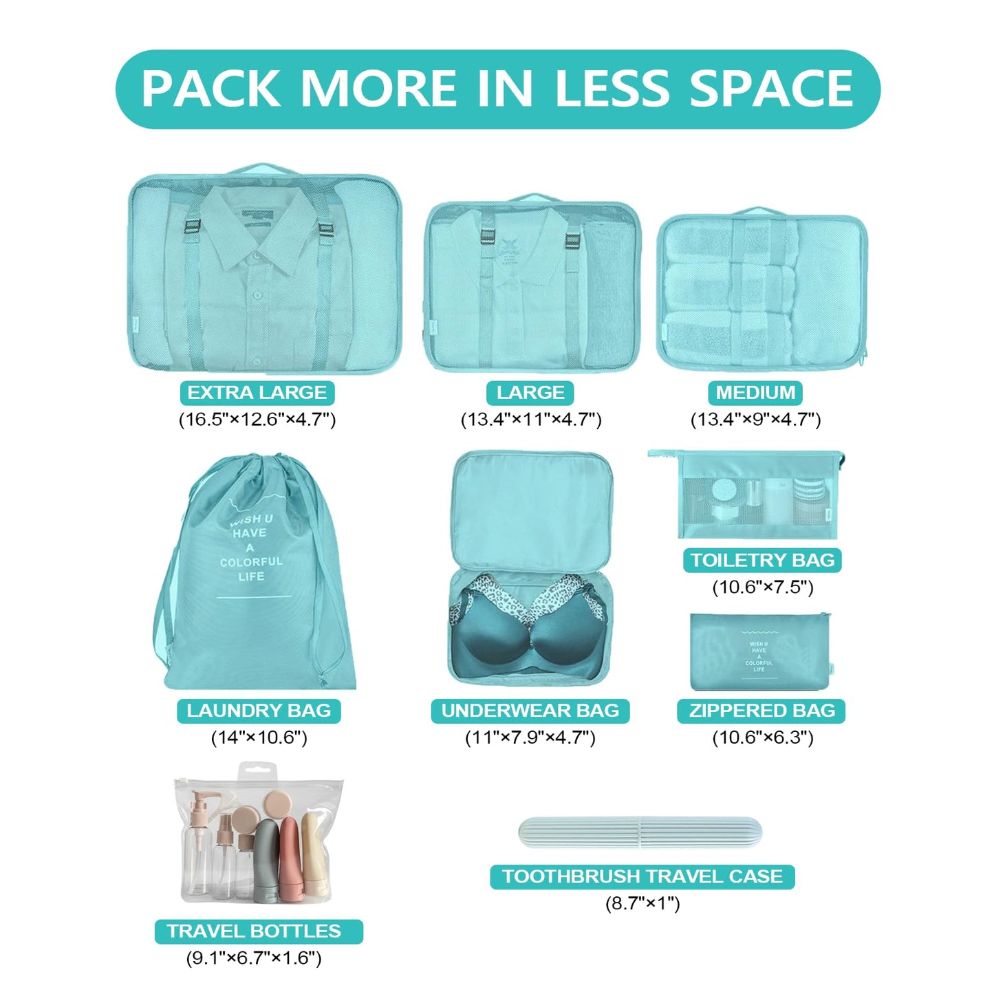 11 Set Packing Cubes for Travel,Gifts for Women Mom,Anti-Tearing Suitcase Organizer for Luggage with Shoe & Hanging Toiletry Bag, Toiletries Travel Bottles, 3 Portable Toothbrush Cases, Green