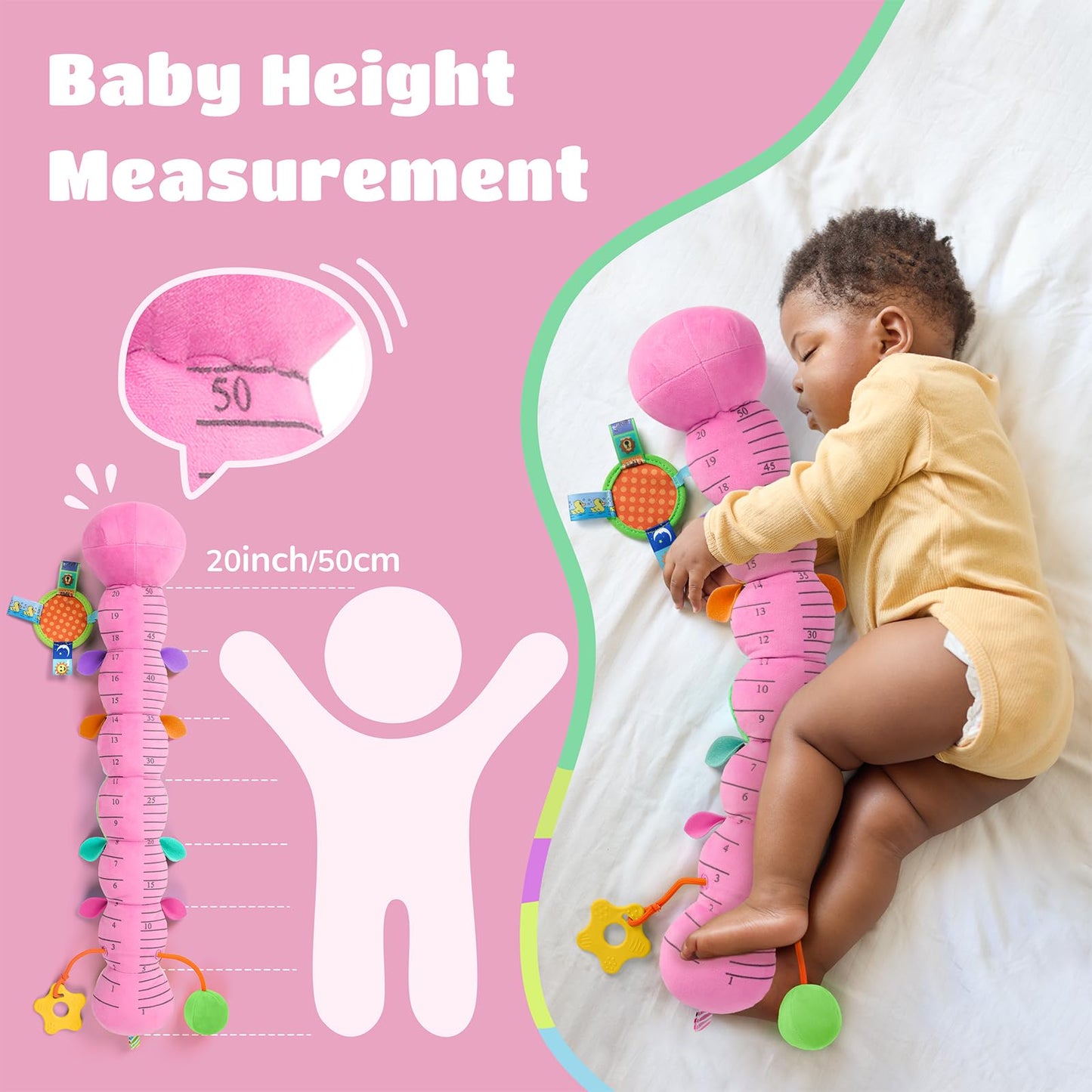AWOTOY Baby Toys 6-12 Months Music Caterpillar Infant Toys Stuffed Animals 0-3-6 Months Teething Tummy Time Sensory Toys with Mirror Rattle&Pull String Boys Girls Birthday Gifts Easter Basket Stuffer