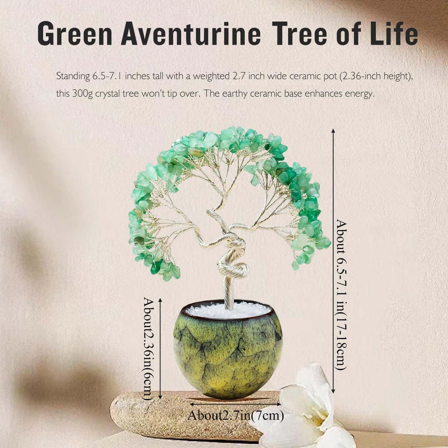 Runyangshi Green Aventurine Crystal Tree of Life - 7in Chakra Crystal Money Tree with 297 Natural Healing Crystal Gemstone for Feng Shui, Luck, Balancing Energy Home Decor & Spiritual Gift