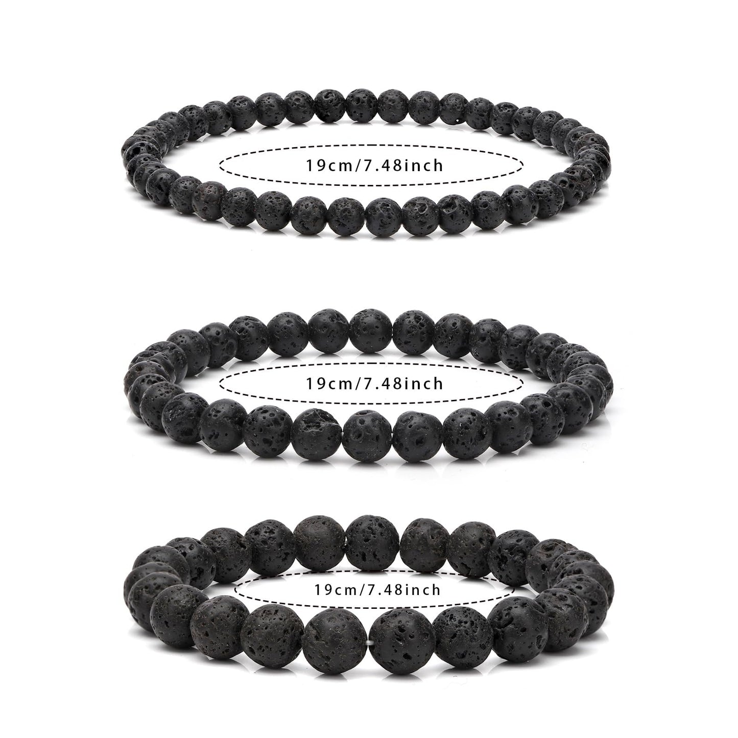Risyfjew 4MM Handmade Lava Rock Natural Gemstone Stretch Elastic Bracelet,PE Film Anti-oxidation Packaging Natural Stone Crystal Healing Power Energy Gifts for Adult