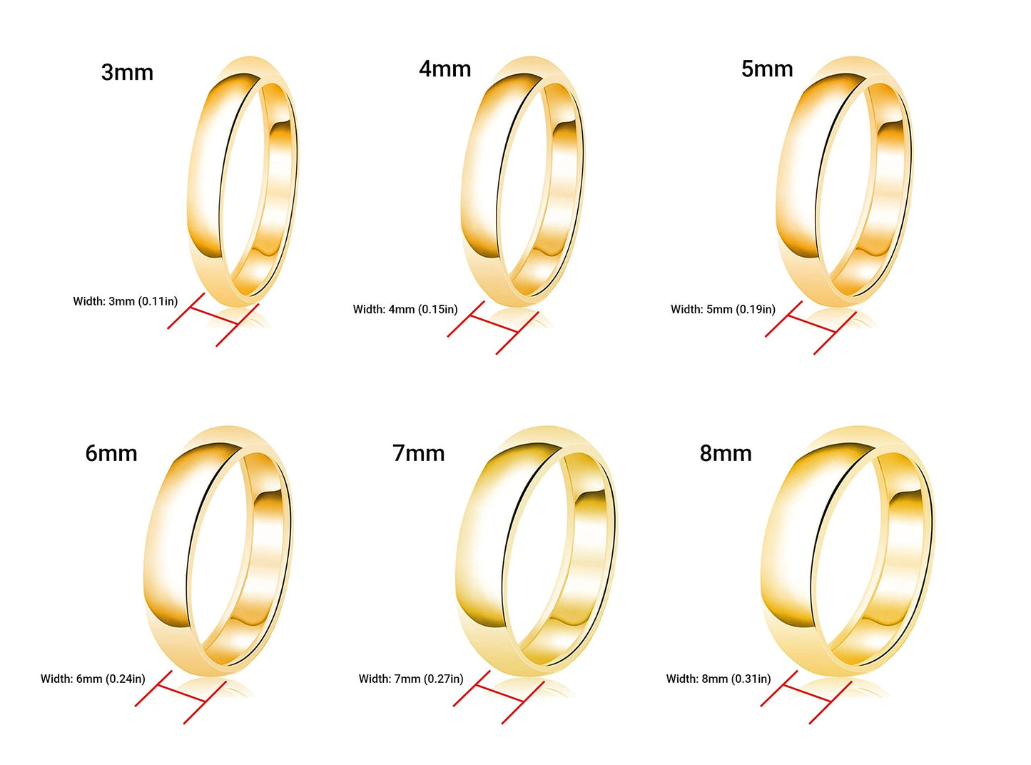 Tioneer Jewelry | Sterling Silver Plain Dome Wedding Band | Wedding Band for Women & Men | Sterling Silver Jewelry, Gold, 5mm, Size 8