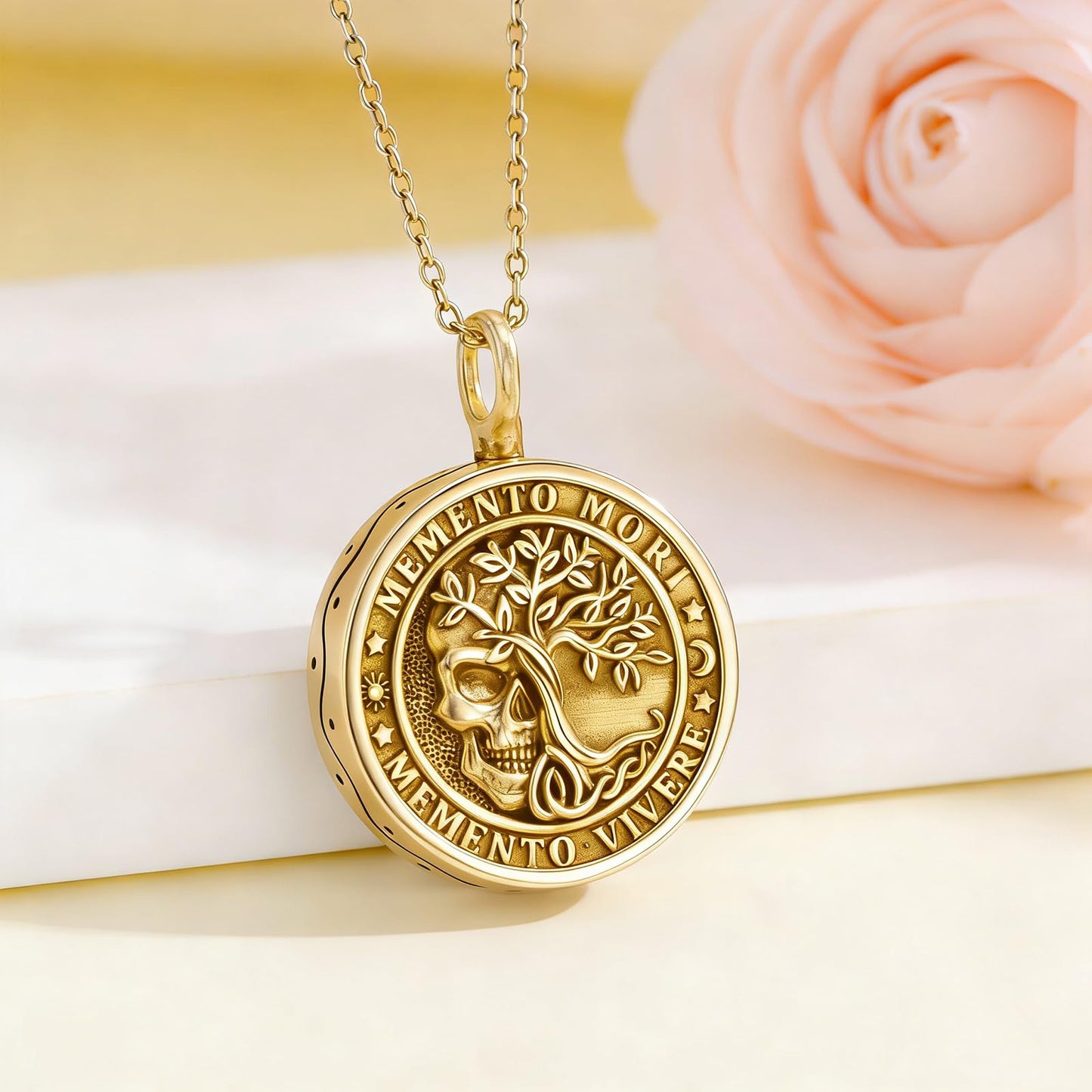 Memento Mori Gold Skull Urn Necklace for Ashes Gothic Tree of Life Hourglass Cremation Memorial Jewelry Amulet Protection Necklace Gift for Men Women Him Her