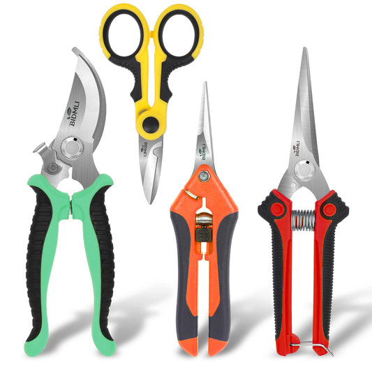 4-Pack Multifunctional Garden Scissors Set-BIDMLI Stainless Steel Pruning &Floral Shears with One-Piece Handle Blades for Tree Pruning, Flower Trimming, and Fruit Picking Tasks at Home&Garden Tool.