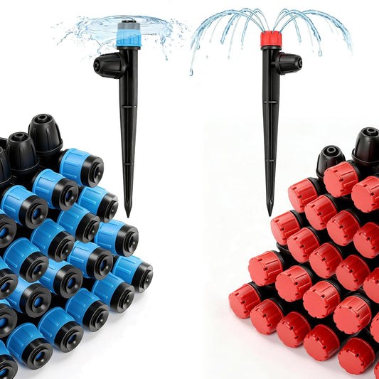 Copadri 50pcs Drip Emitters with Stake for 1/4" Irrigation Tubing, Adjustable 360 Degree Water Flow Irrigation Vortex Sprayers & Stream Emitters On 5" Stake Garden Irrigation Dripper System