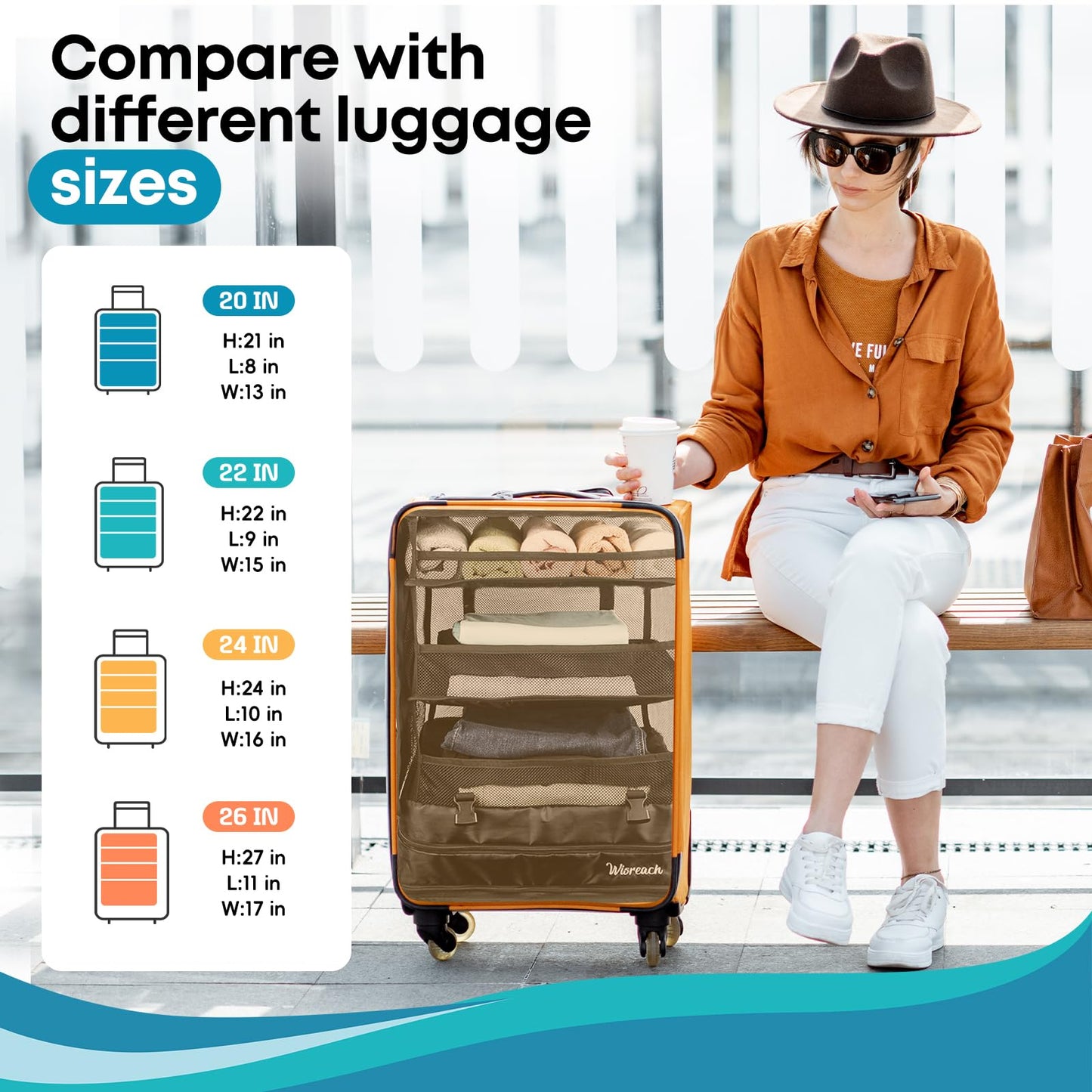 Wisreach Hanging Suitcase Organizer & Travel Shelves, Packing Cubes for Travel, Suitcase Organizer for Carry-on Luggage, Easy Packing & Wrinkle-Free Clothes, Black (Fits Most Travel Bags)