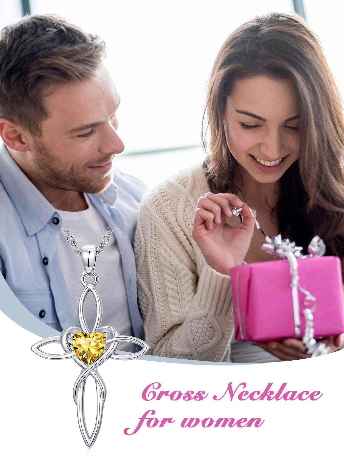 POIUY Celtic Knot Cross Birthstone Necklace for Women Irish Infinity Heart Pendant Cross Jewelry Anniversary Valentines Birthday Faith Mothers Day Gifts for Mom Wife Her