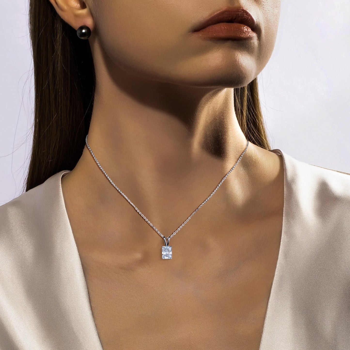 AnuClub Radiant Cut Moissanite Pendant Necklace 2CT D Color VVS1 925 Sterling Silver Everyday Wear Necklace for Women Wife Her with Certificate, 40+2+3cm Adjustable Chain