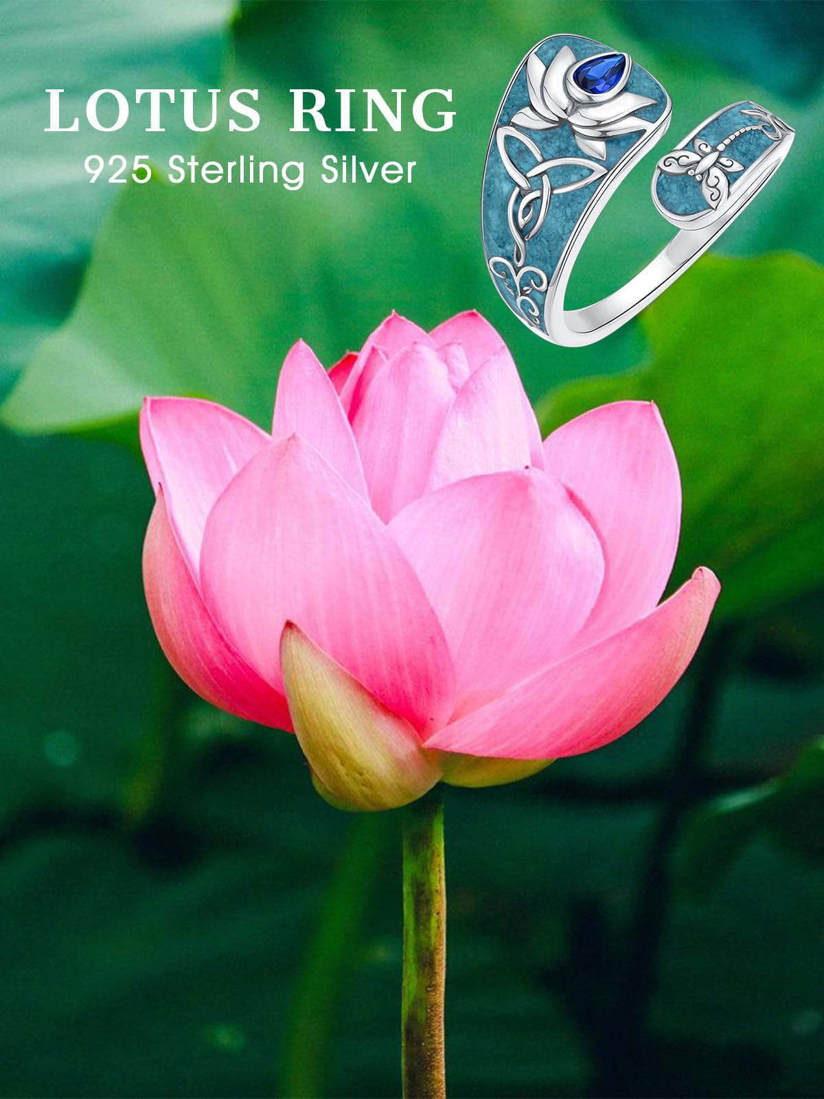Midari Lotus Spoon Rings for Women Sterling Silver AdjustableTurquoise Lotus Flower Finger Thumb Rings with Lotus Turquoise Jewelry for Women Yoga Lovers Birthday Christmas Gifts B