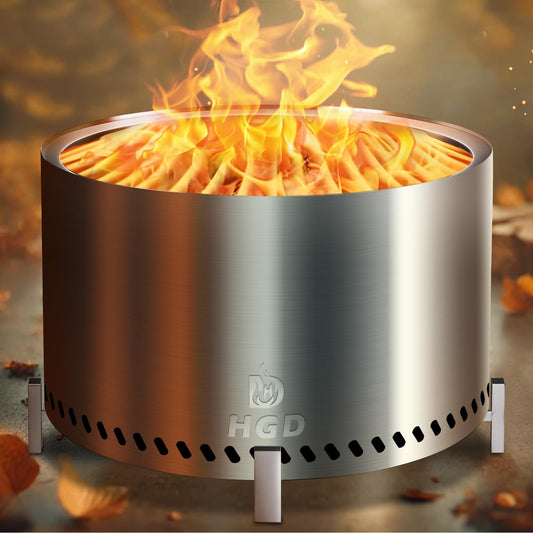 HGD 28 Inch Smokeless Firepit, Large Stainless Steel Fire Pit, Wood Burning Firepit for Patio Garden Picnic