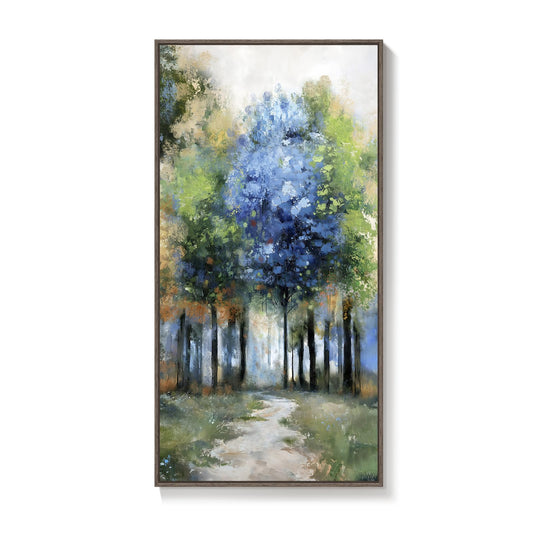 Framed Vertical Colorful Forest Living Room Wall Art, Large Tree & Path Picture Artwork for Walls, Farmhouse Landscape Vertical Canvas Print for Office Kitchen Foyer Stair Hallway Wall Decor, 20x40 In