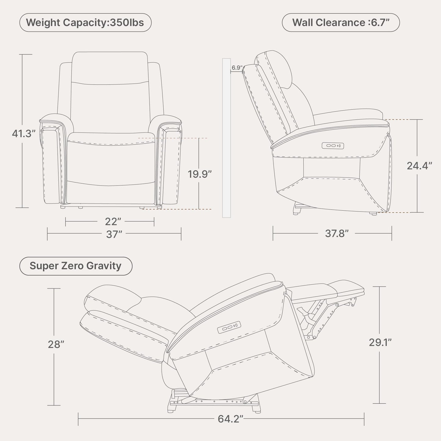 Watson & Whitely Super Zero Gravity Power Recliner Chair with Power Headrest, Genuine Leather Recliner with USB & Type-C Ports, Electric Reclining Sofa Chair for Living Room, Bedroom, Navy Blue
