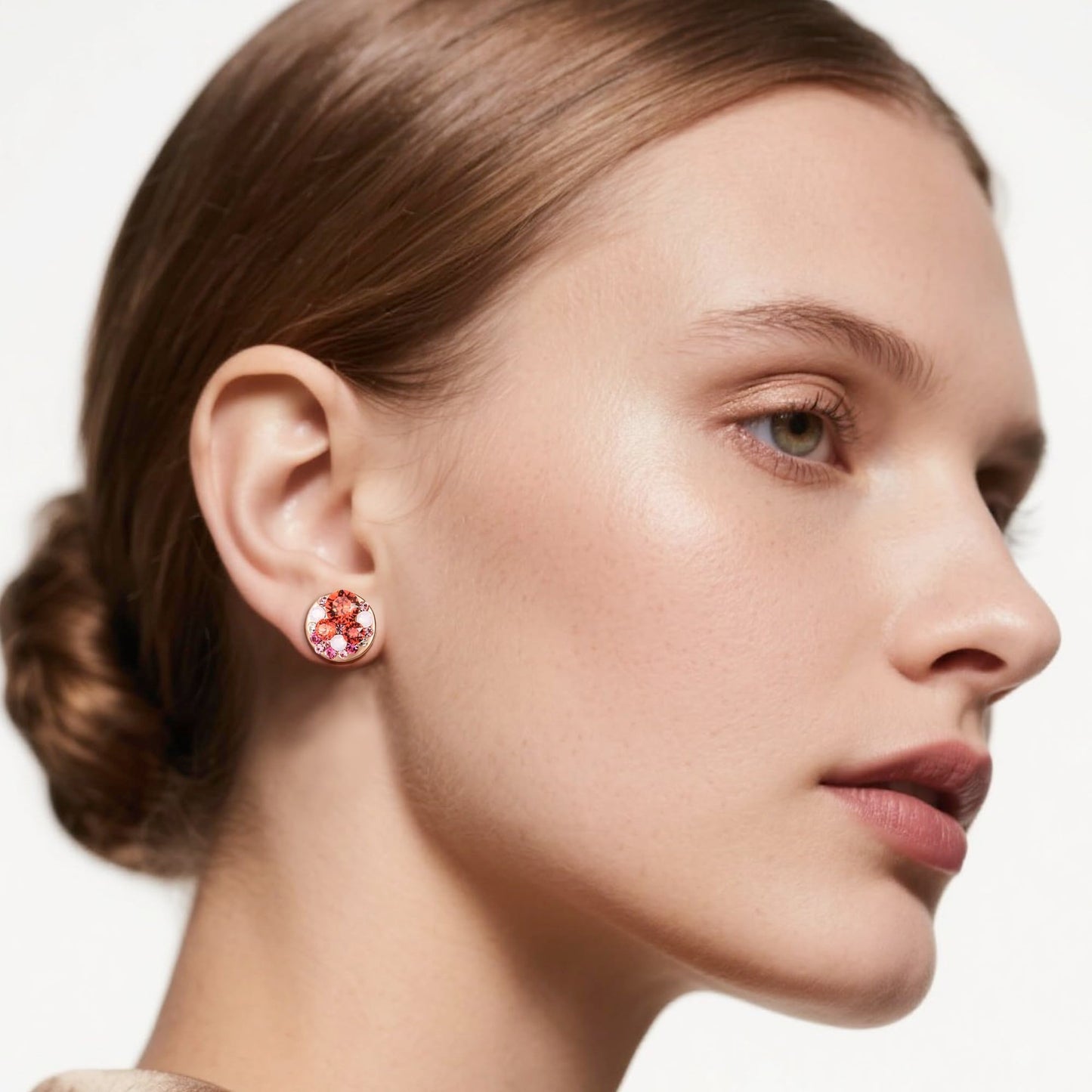 Multicolored Austrian Crystal Rhinestone Stud Earrings for Women Fashion S925 Sterling Silver Hypoallergenic Jewelry (Pink Red Crystals/Rose Gold-tone)