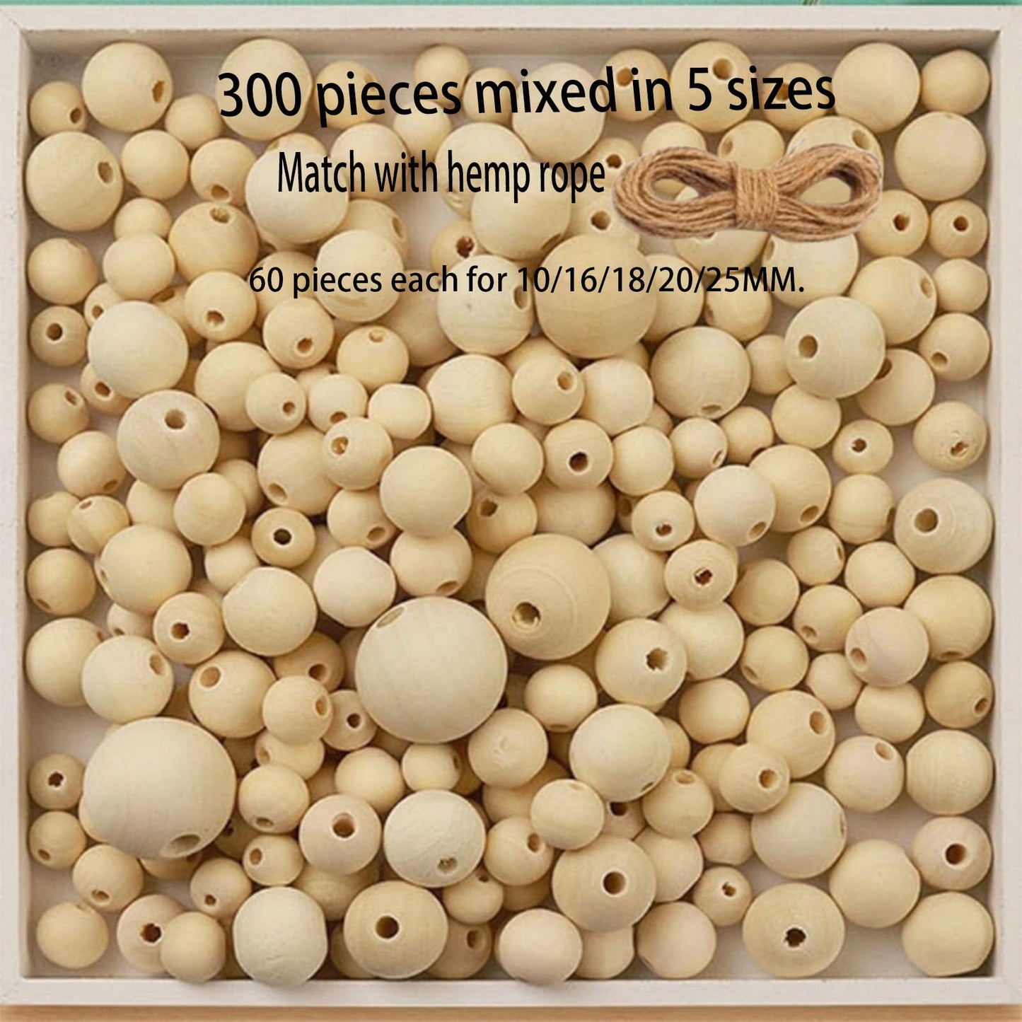 Wood Beads Round Wooden Spacer Beads Unfinished Natural Wood Loose Beads Used 300 Pcs 10/16/18/20/25MM.for Crafts Making Decorations and DIY Crafts, skrnrhrery