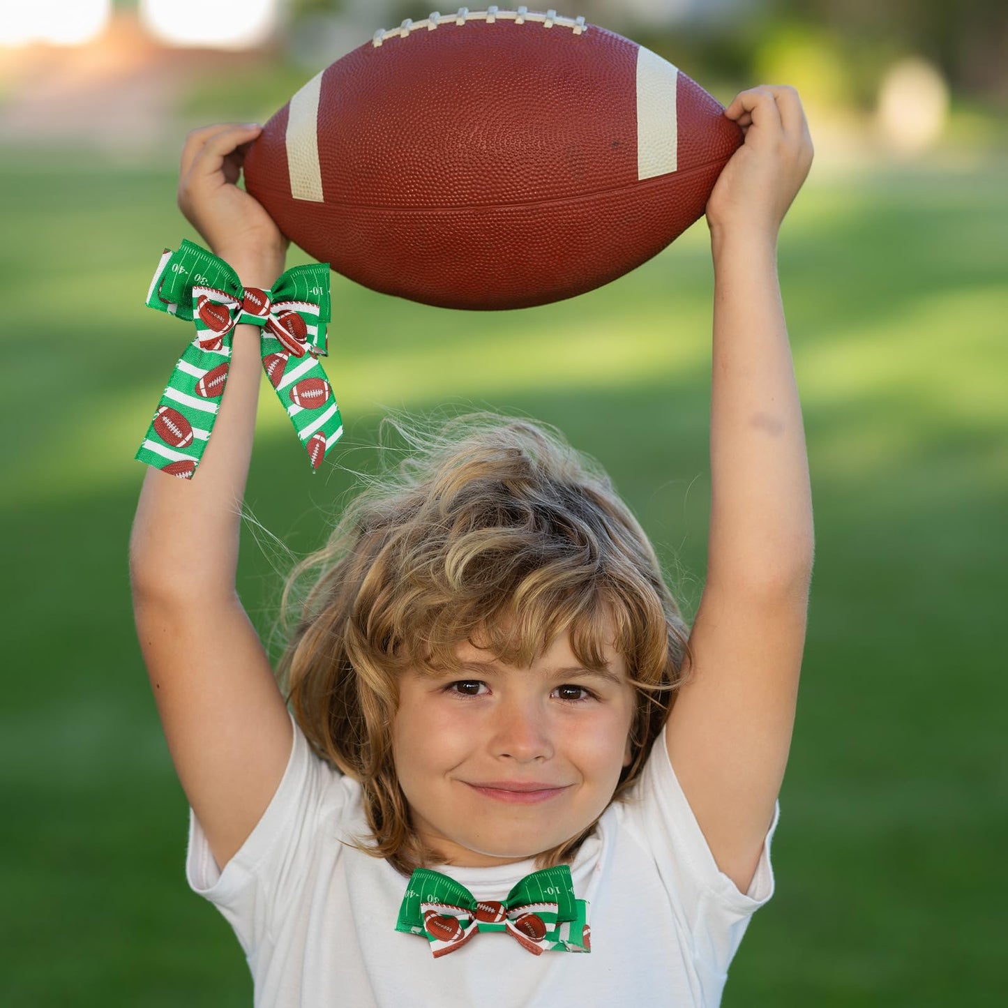 Tigeen 6 Roll Football Wired Edge Ribbon Ball Field Pattern Craft Ribbon Team Sports Burlap Rolls for Wreath Gift Wrapping Bow Sewing DIY Crafts Party Decor, 2 Inch x 30 Yards